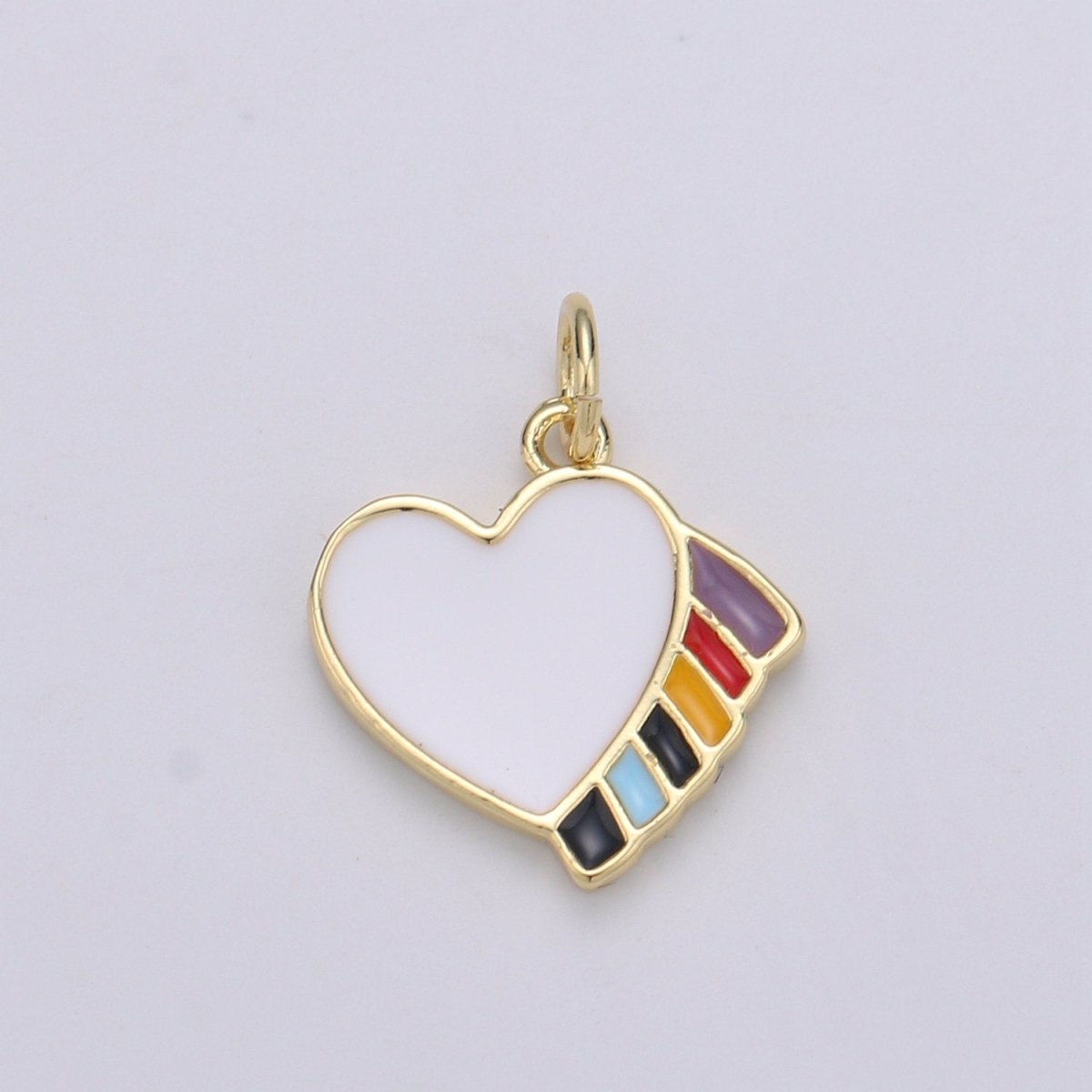 18X15mm Enamel Heart, Colorful Love Pendant, Dainty Gold Rainbow Charms, Kids Charm, Bracelet Necklace Earring Charm D-753 - DLUXCA