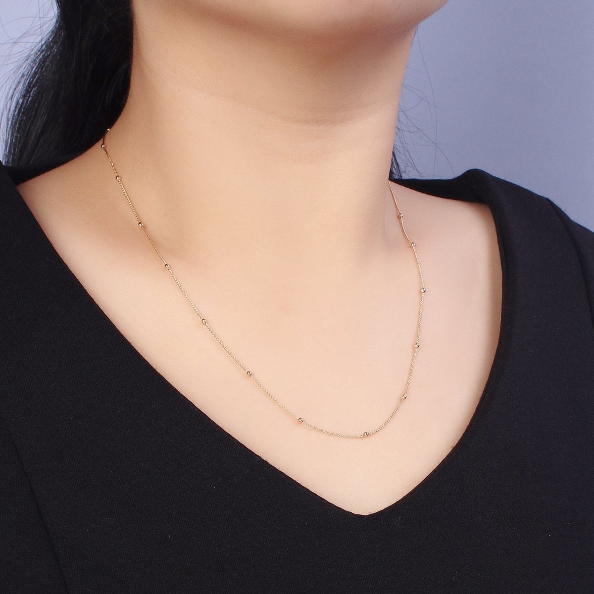 19.5 Inch Satellite Chain 18K Gold Filled Dainty Ball Link Chain Necklace | WA-1604 Clearance Pricing - DLUXCA