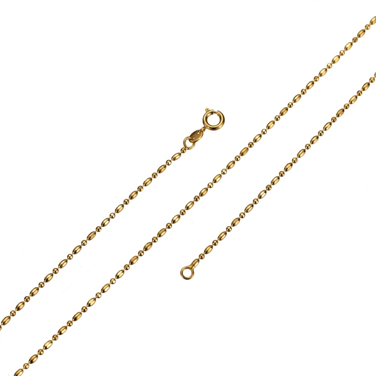 19.6 inch Beaded Chain Necklace, 24K Gold Plated Bead Finished Necklace, Dainty 1.5mm Bead Necklace w/ Spring Ring | CN-480 Clearance Pricing - DLUXCA