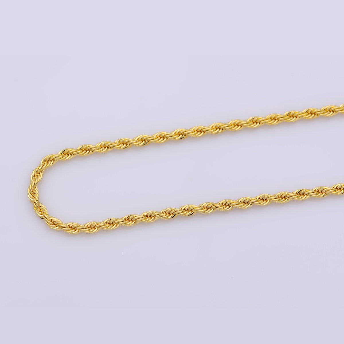 19.6 inch Rope Chain Necklace, 24K Gold Plated Finished Chain For Jewelry Making, Dainty 2mm Rope Necklace w/ Lobster Clasps | CN-600 - DLUXCA