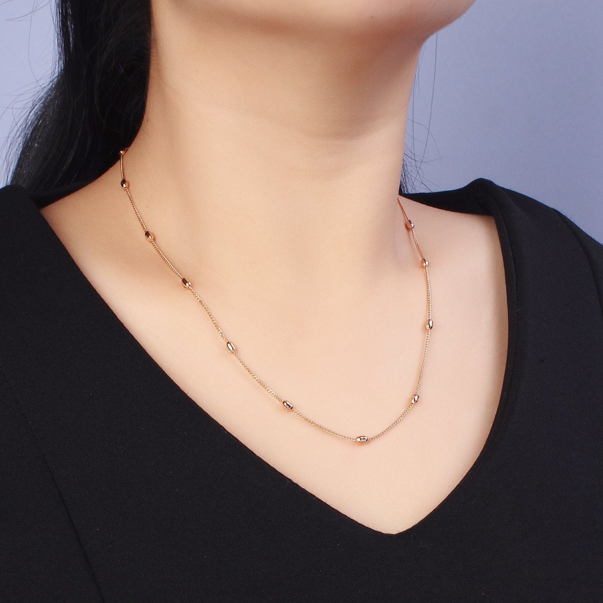 19.75 Inch Satellite Chain 18K Gold Filled Dainty Beaded Chain Necklace | WA-1602 Clearance Pricing - DLUXCA