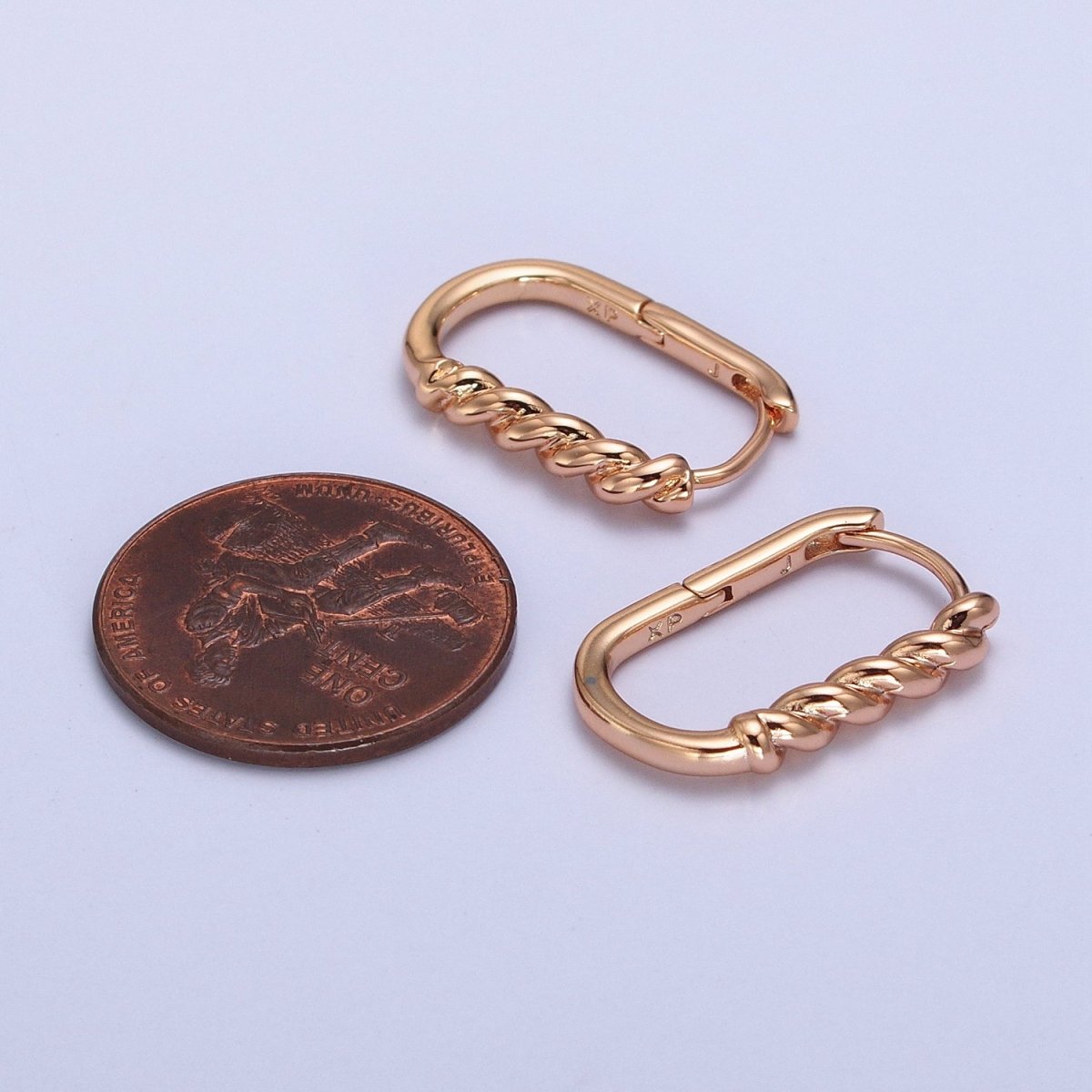 19mm Braided Twist Rope U-Shaped Oblong Rosey Gold Hoop Earrings | AB303 - DLUXCA