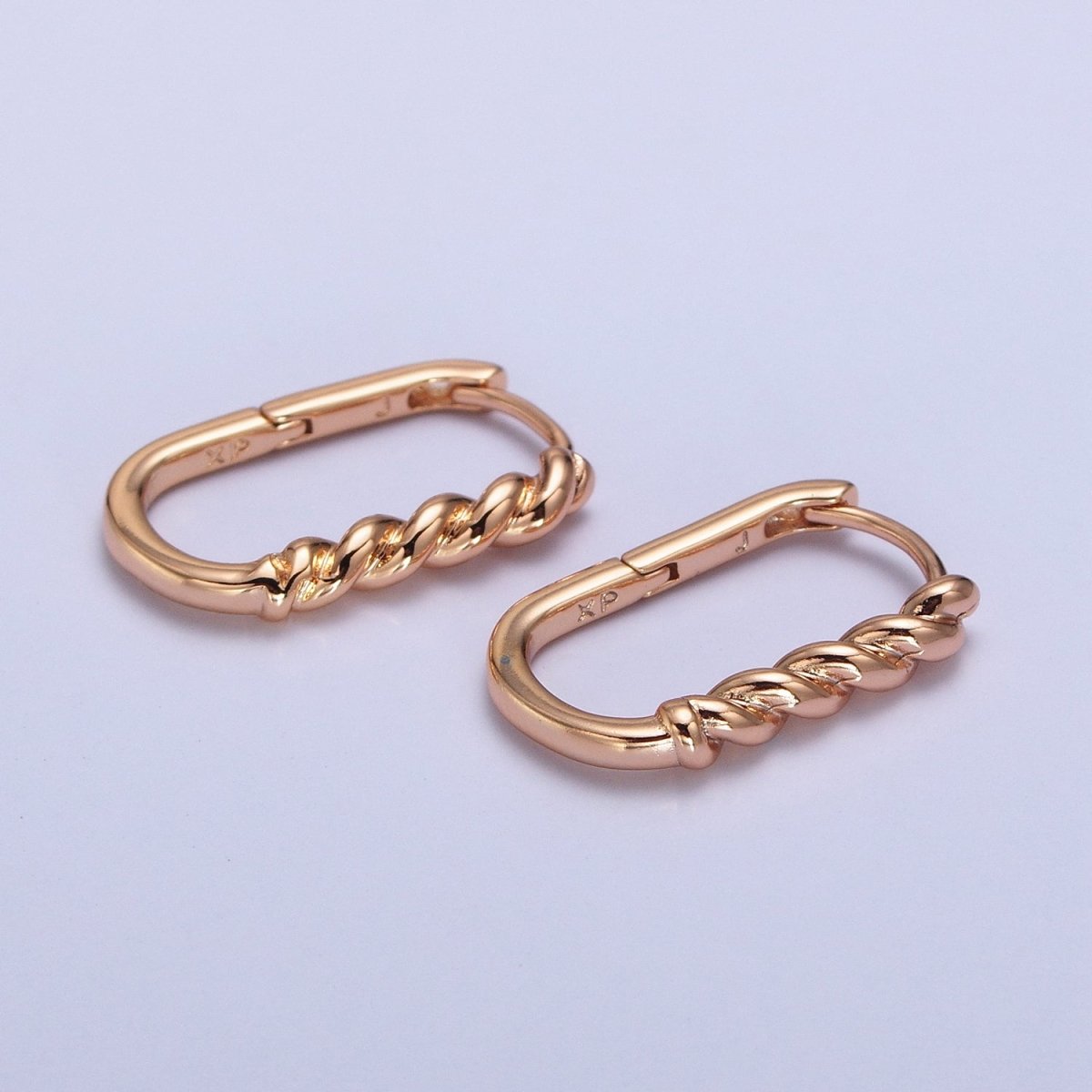 19mm Braided Twist Rope U-Shaped Oblong Rosey Gold Hoop Earrings | AB303 - DLUXCA