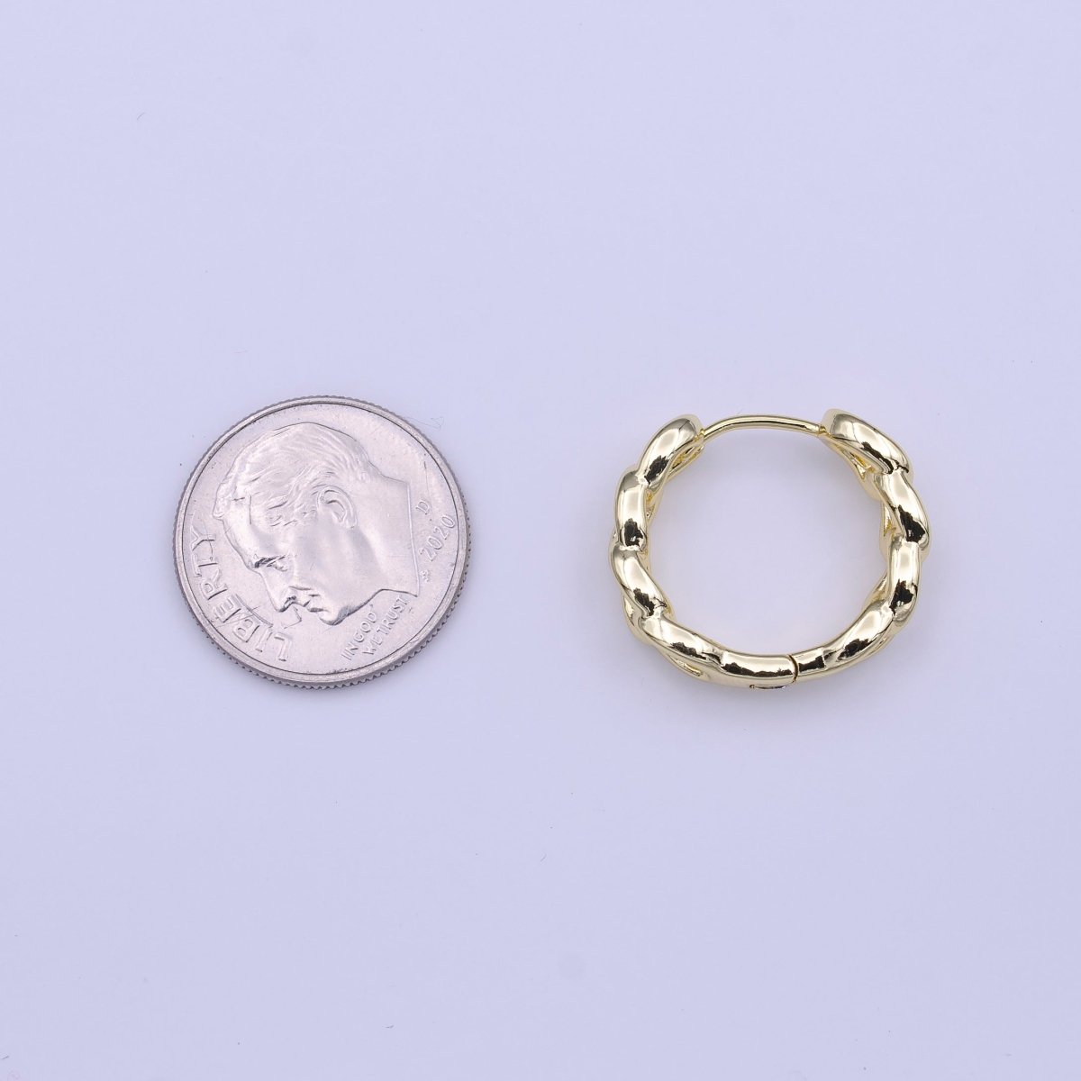 19mm Gold Curb Chain Link Huggie Hoop Earrings | Y-220 - DLUXCA