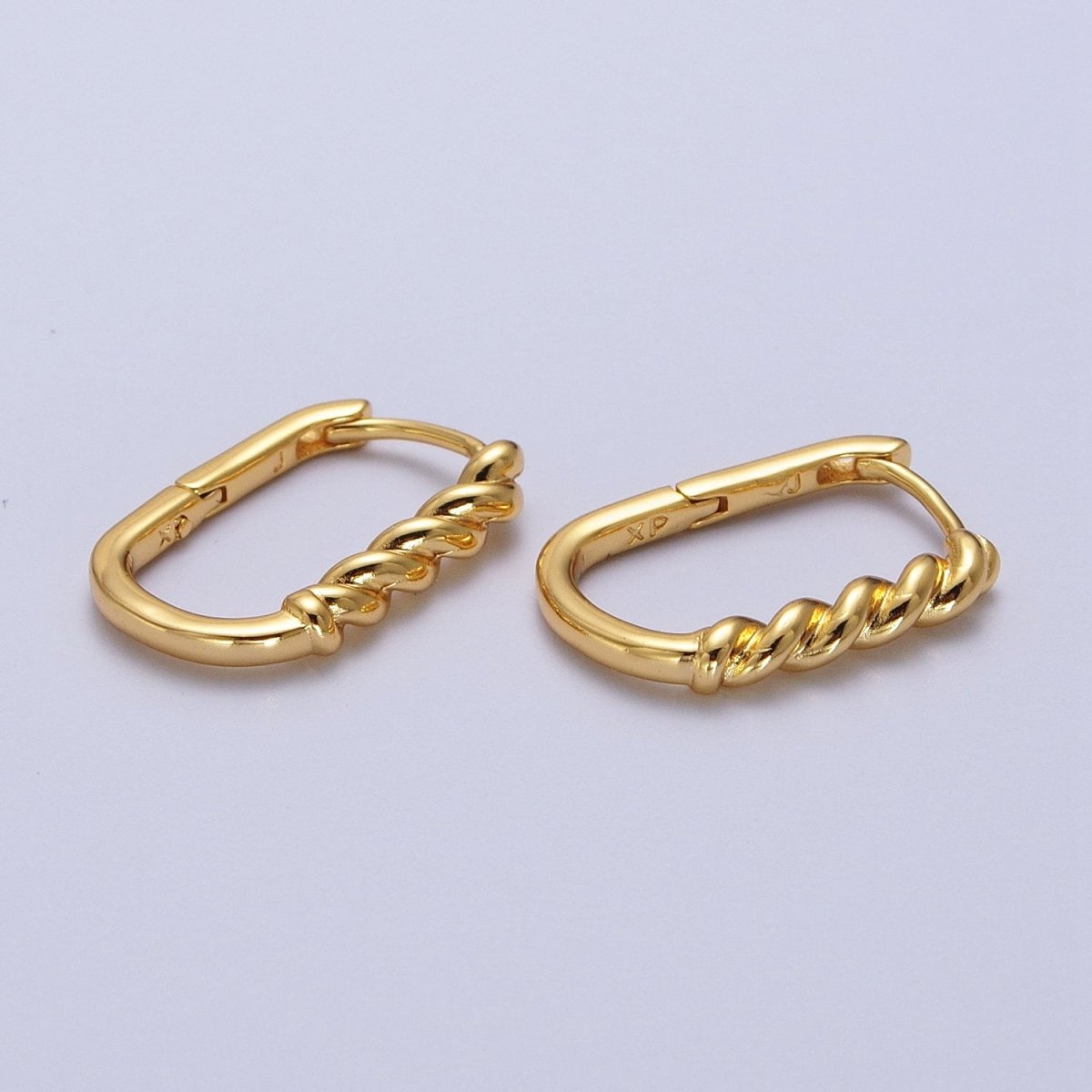 19mm Twisted Rope U-Shaped Oblong Gold Hoop Earrings | AB031 - DLUXCA