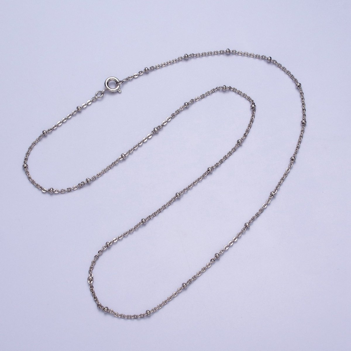 1mm Beaded Satellite Chain Silver Satellite Necklace Dainty Simple Everyday 16.5 Inch Layering Necklace for Minimalist Jewelry | WA-1594 Clearance Pricing - DLUXCA