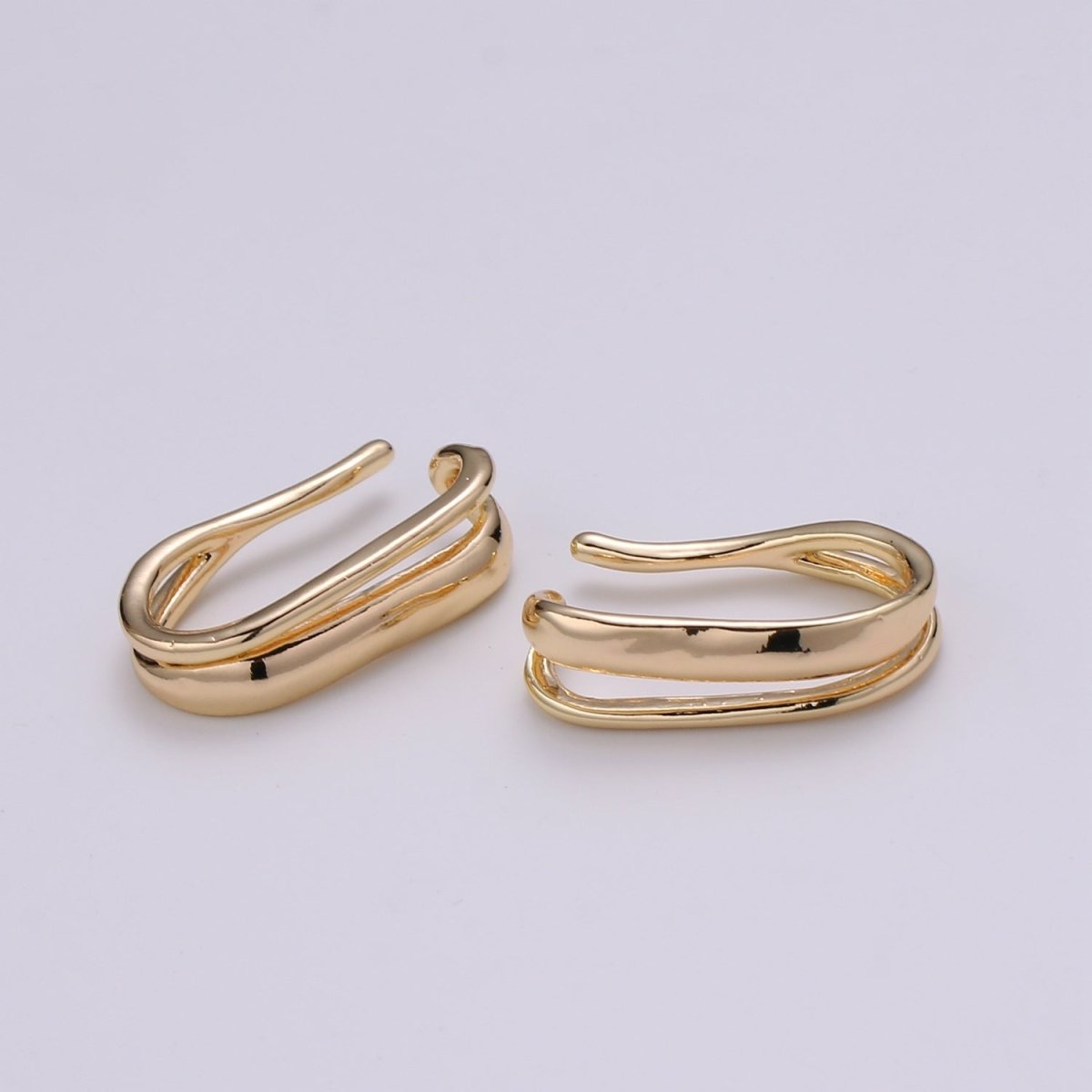 1Pair 18K gold Non Pierced Earring, Double Curb Earring, Earcuff for Cartilage, Simplicity Earring, Minimalist ear cuff, EARR-1397 Q-419 - DLUXCA