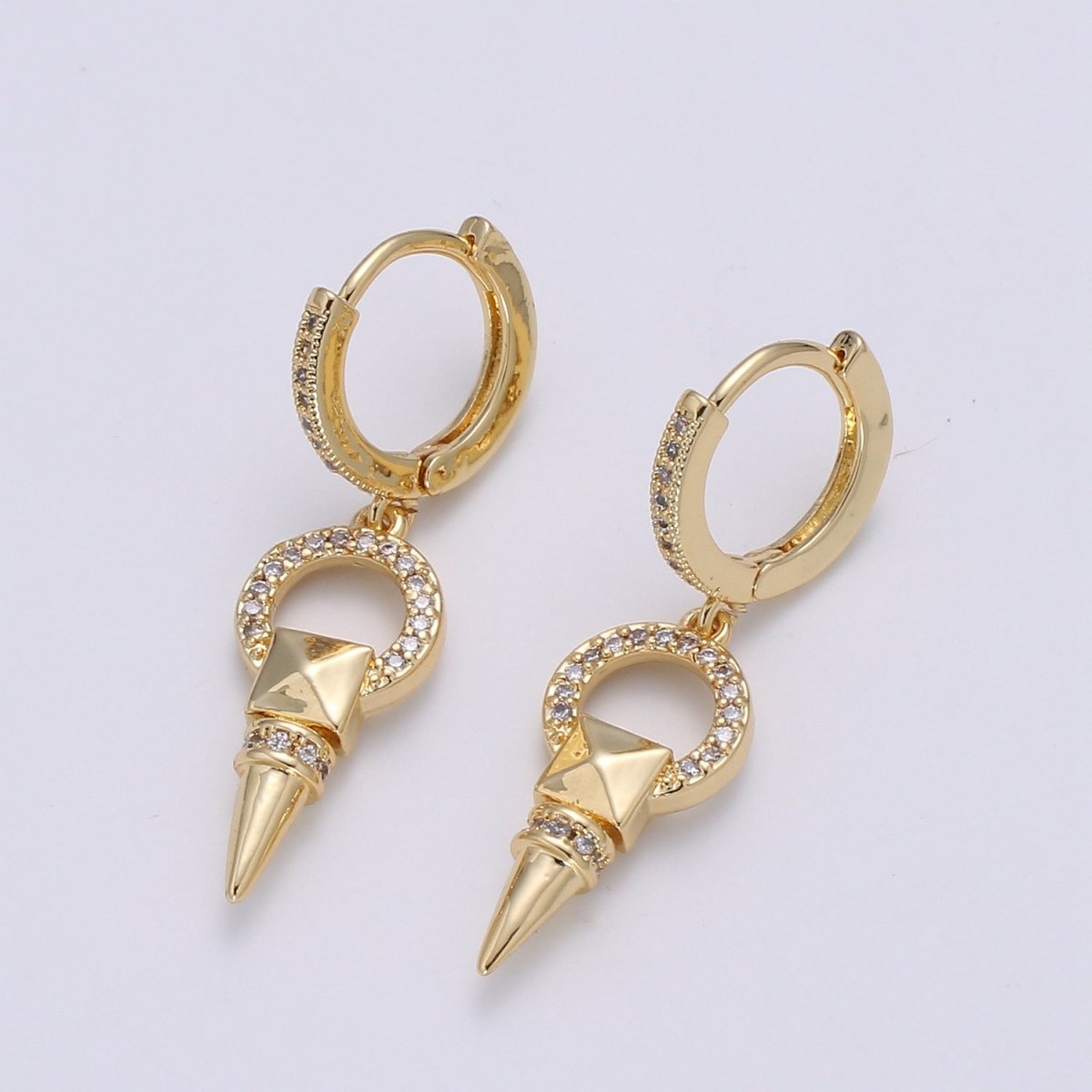 1pair 21x9 Length Gold/Silver Casual Map Pin Marker Shape Huggies Earrings, CZ Tiny Geometric Shape Micro Pave Earring Jewelry P-058 P-059 - DLUXCA