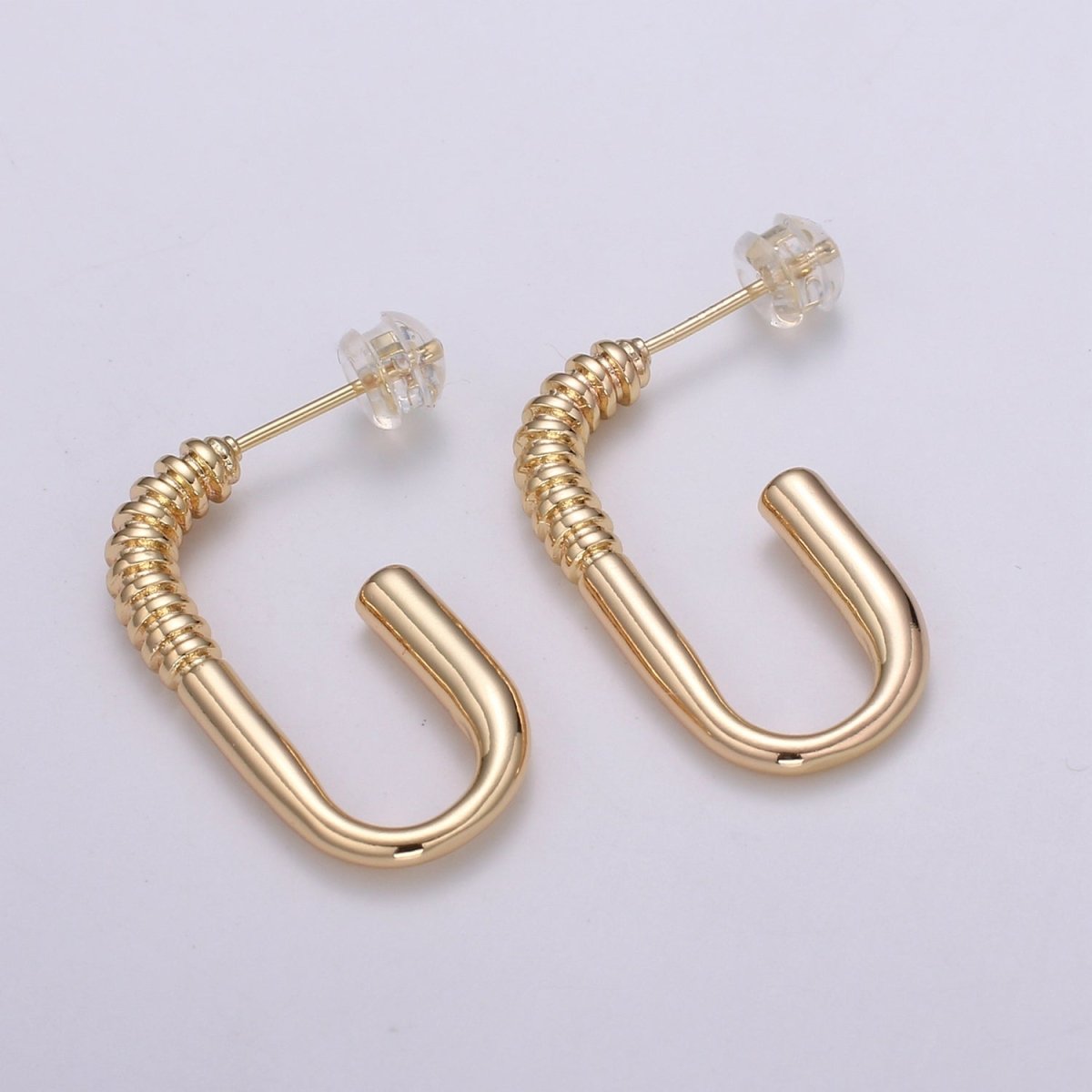 1pair Golden Curvy Rectangle Huggies Earrings, Plain Gold Filled Geometric Rectangle Shape Daily Wear Earring Jewelry Q-447 - DLUXCA