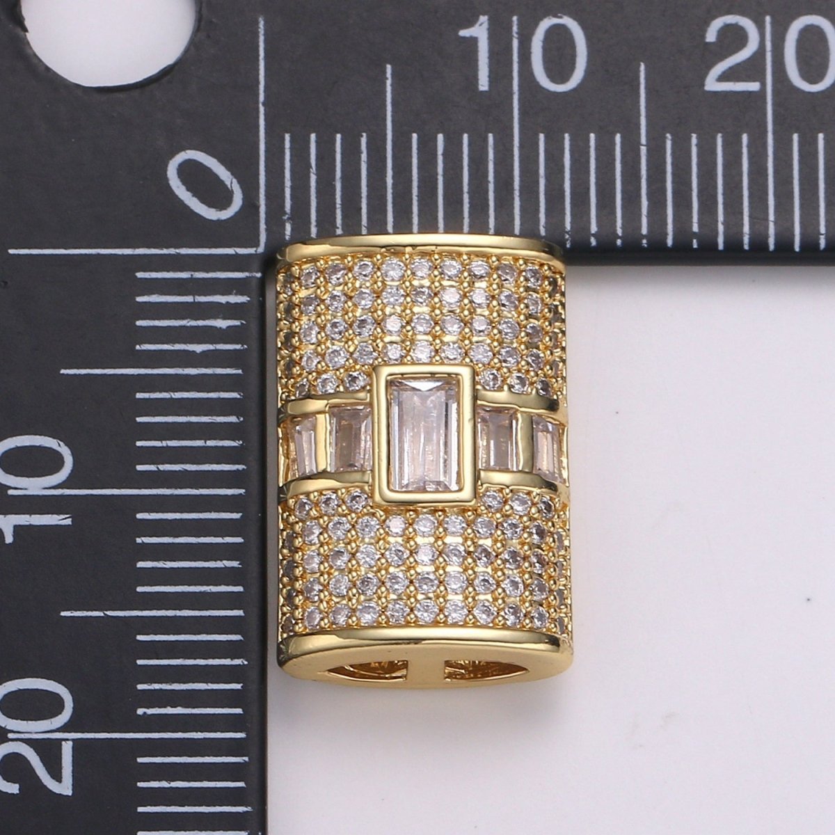 1pc 24K Gold Baguette Pave CZ Beads Spacer Beads, for DIY Jewelry Making European Charms Beaded Bracelet, Cluster CZ Beads B420 - DLUXCA