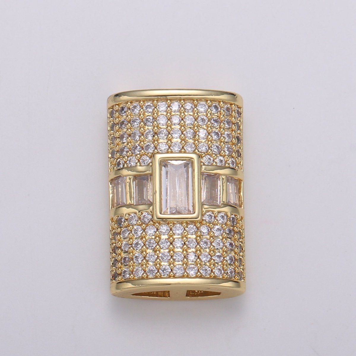 1pc 24K Gold Baguette Pave CZ Beads Spacer Beads, for DIY Jewelry Making European Charms Beaded Bracelet, Cluster CZ Beads B420 - DLUXCA