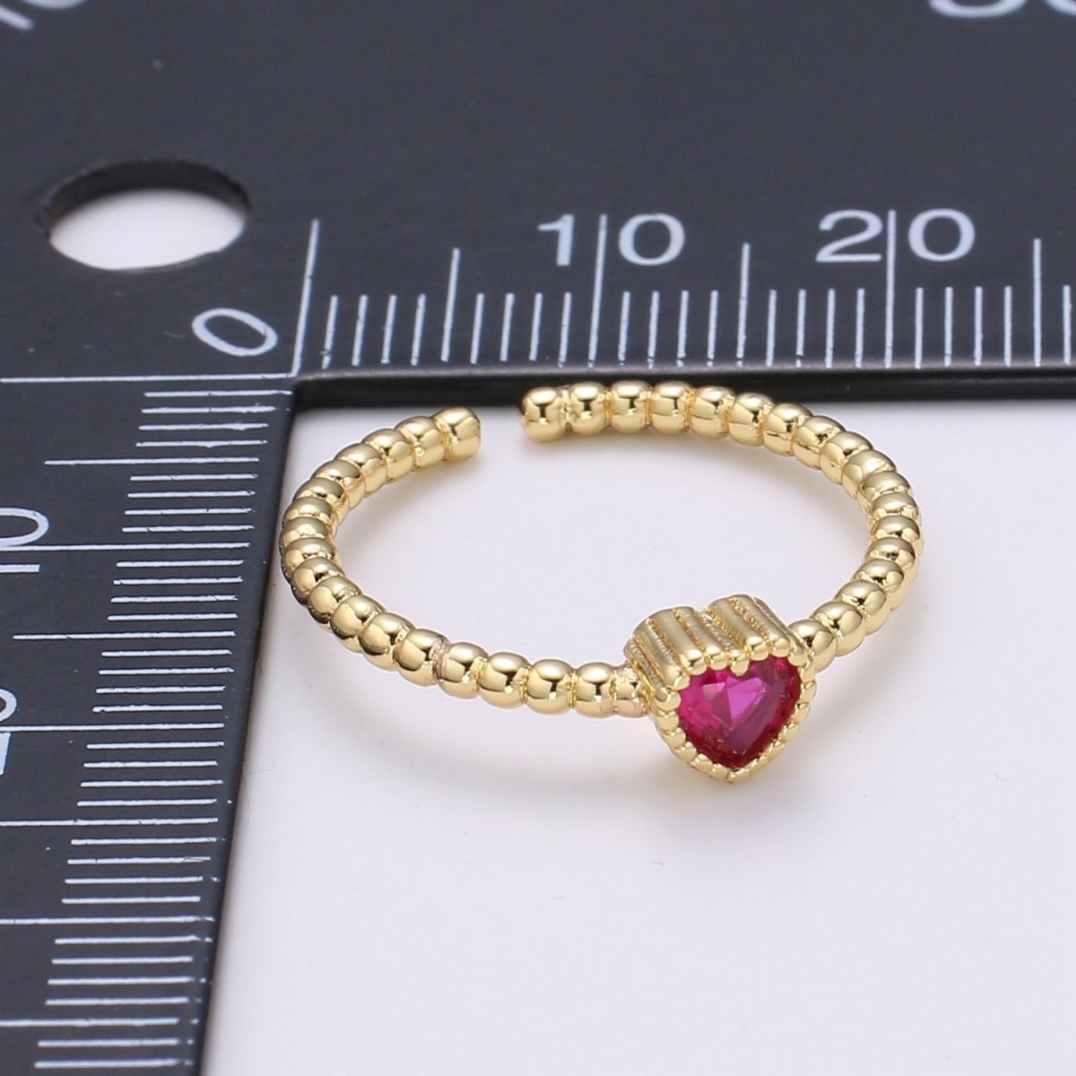 1pc 24K Gold Cubic Heart Ring, Pink Love CZ Pendant Charm, Beaded Design Band Ring For DIY Jewelry R319, R458 - DLUXCA