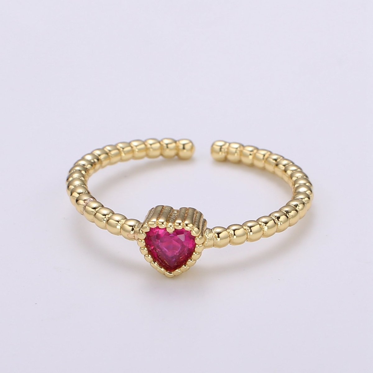 1pc 24K Gold Cubic Heart Ring, Pink Love CZ Pendant Charm, Beaded Design Band Ring For DIY Jewelry R319, R458 - DLUXCA
