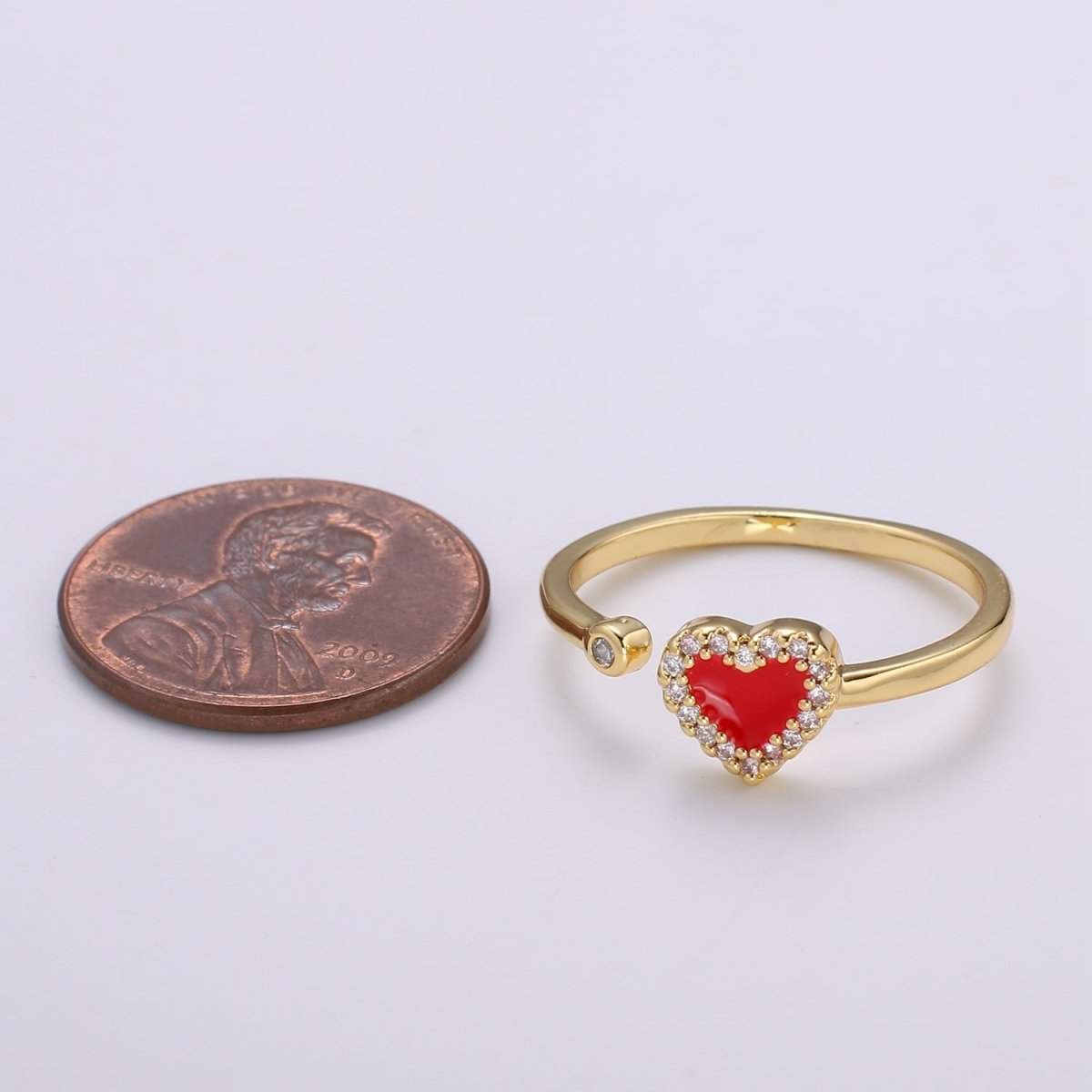 1pc 24K Gold Enamel Cubic Heart Ring, Pink Epoxy Love CZ Pendant Charm, Solitaire Cubic Zirconia Design Band For DIY Jewelry R-317,R-318 - DLUXCA