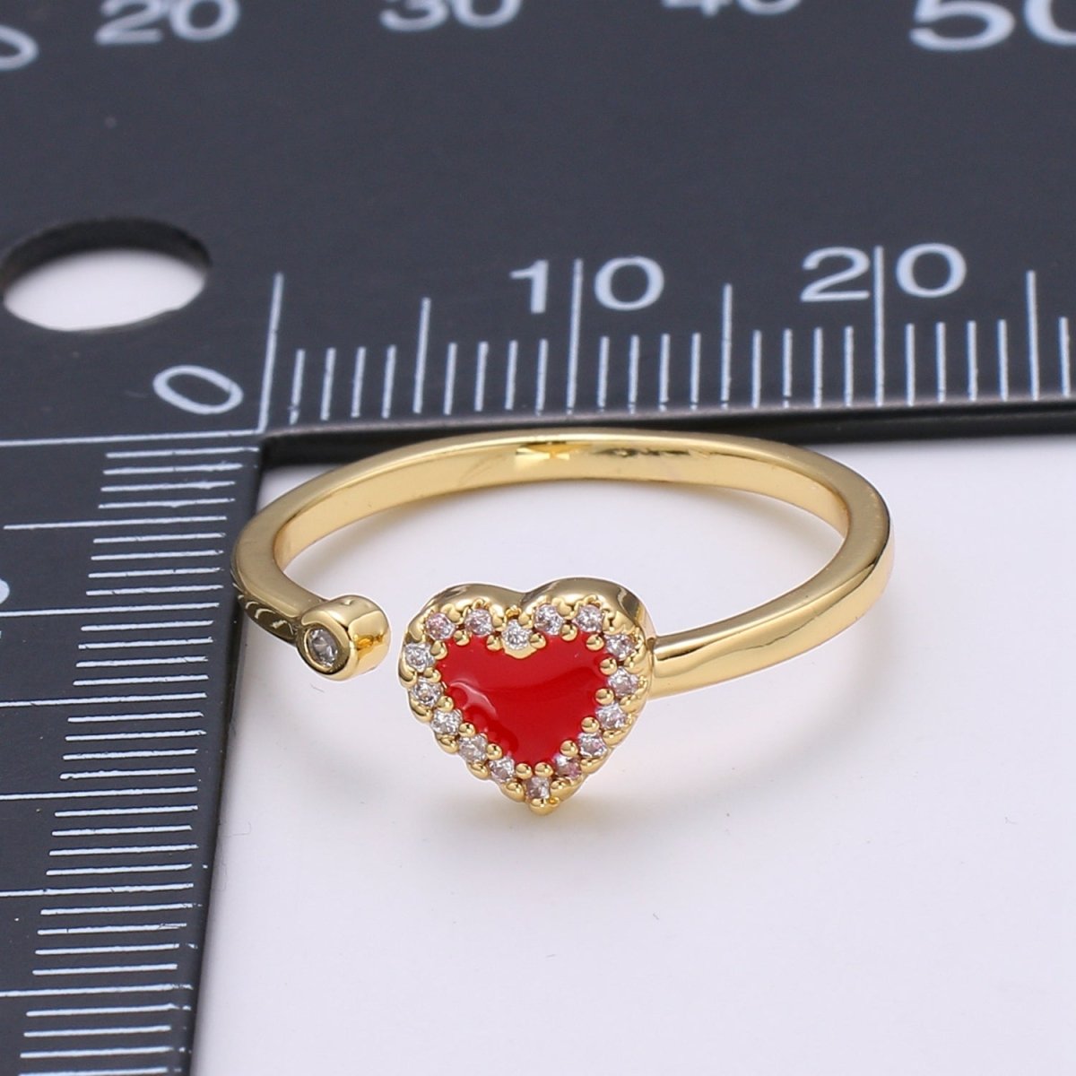 1pc 24K Gold Enamel Cubic Heart Ring, Pink Epoxy Love CZ Pendant Charm, Solitaire Cubic Zirconia Design Band For DIY Jewelry R-317,R-318 - DLUXCA