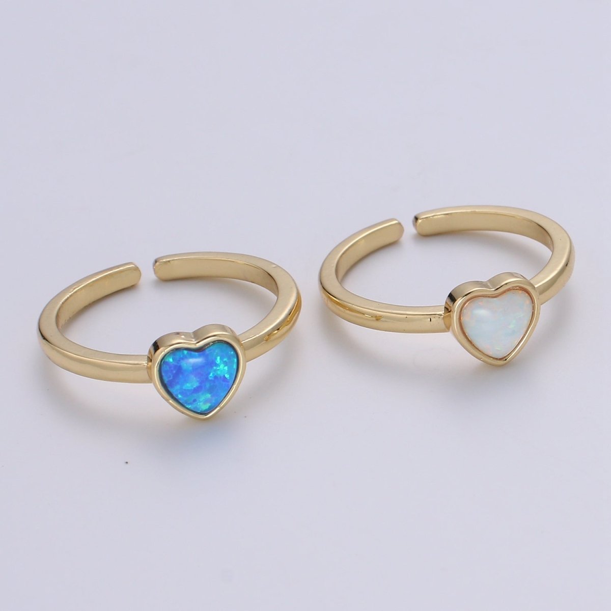 1pc 24K Gold Opal Ring, Love Opal Open Adjustable Ring, Solitaire White Opal Lab Heart Design Band Jewelry R528 R529 - DLUXCA