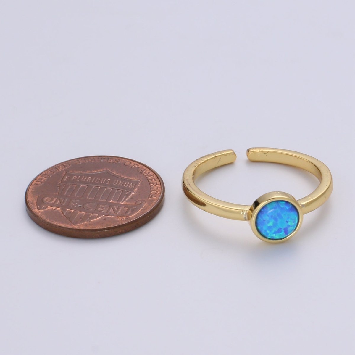 1pc 24K Gold Opal Ring,Round Opal Ring, Solitaire White Opal Circle Design Gold Open Adjustable Band Jewelry Ring R536 - DLUXCA