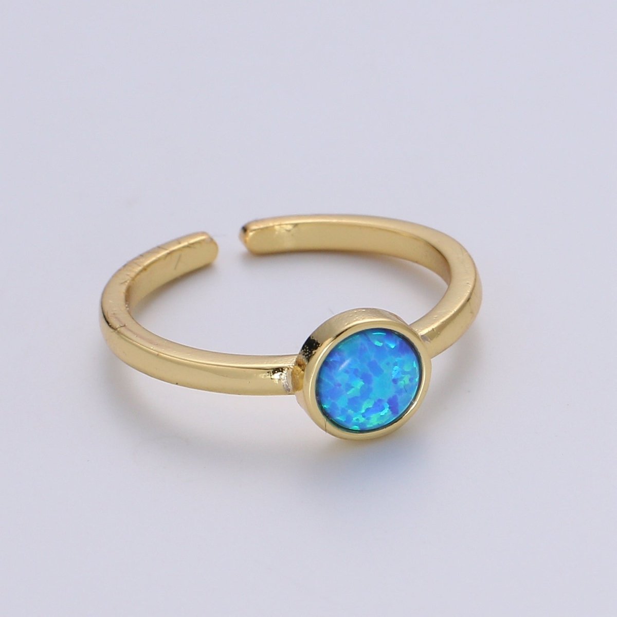 1pc 24K Gold Opal Ring,Round Opal Ring, Solitaire White Opal Circle Design Gold Open Adjustable Band Jewelry Ring R536 - DLUXCA