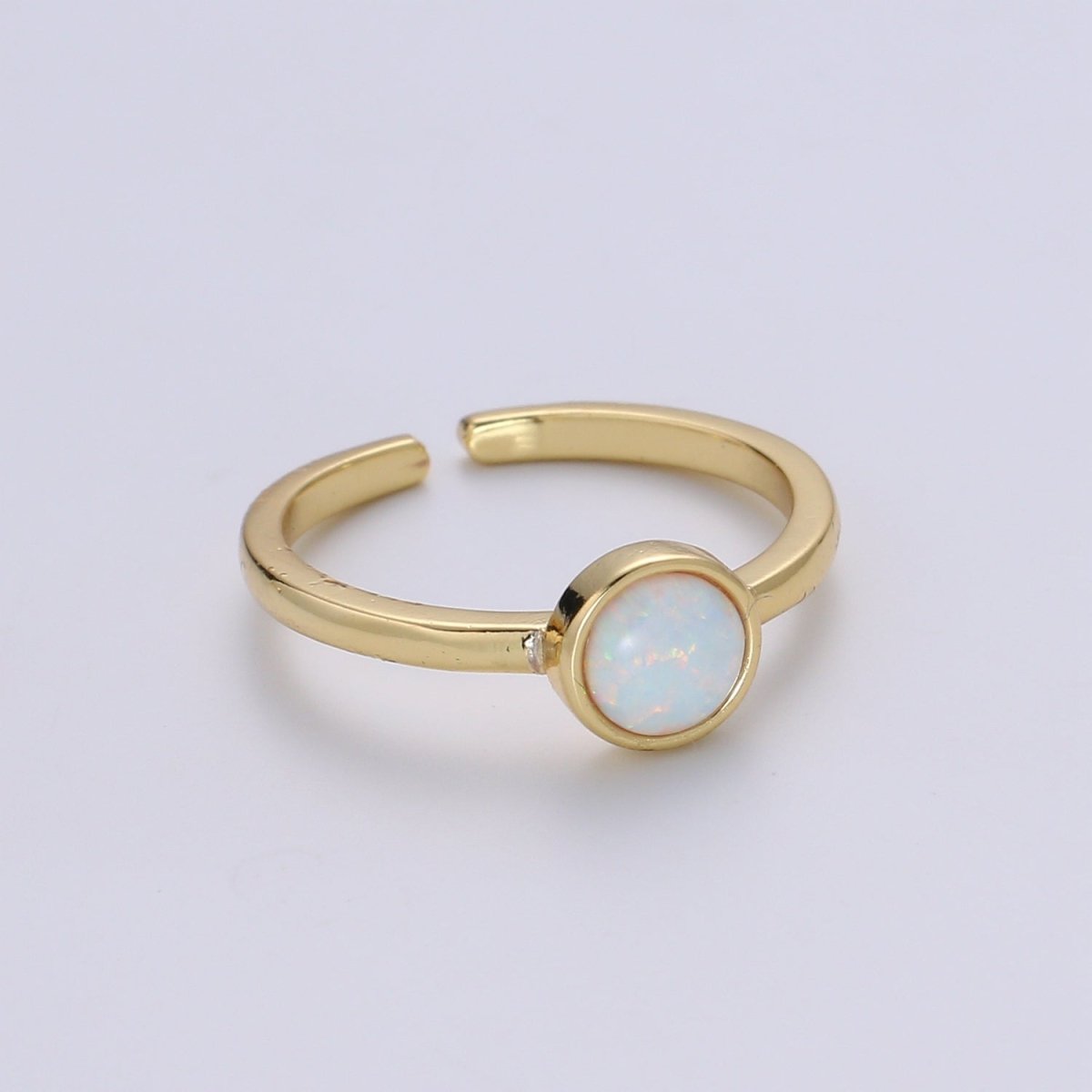 1pc 24K Gold Opal Ring,Round Opal Ring, Solitaire White Opal Circle Design Gold Open Adjustable Band Jewelry Ring R536 - DLUXCA