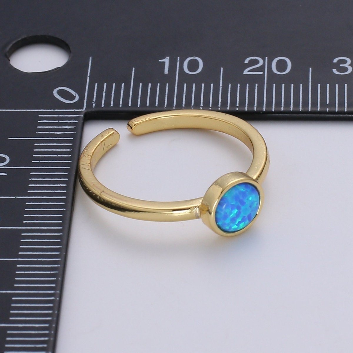 1pc 24K Gold Opal Ring,Round Opal Ring, Solitaire White Opal Circle Design Gold Open Adjustable Band Jewelry Ring R536 - DLUXCA