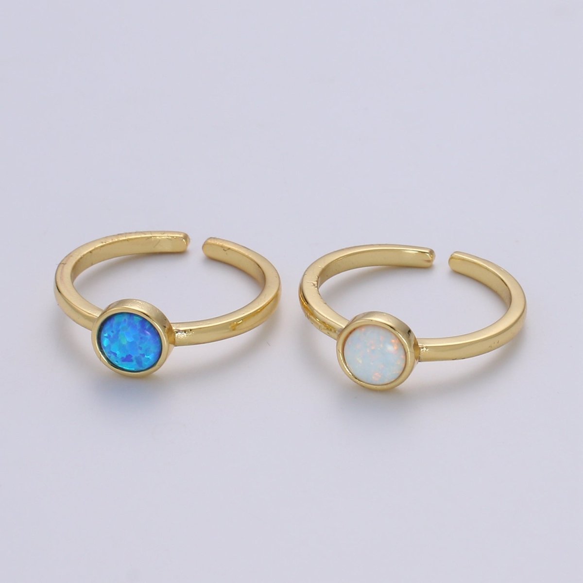 1pc 24K Gold Opal Ring,Round Opal Ring, Solitaire White Opal Circle Design Gold Open Adjustable Band Jewelry Ring R536 - DLUXCA