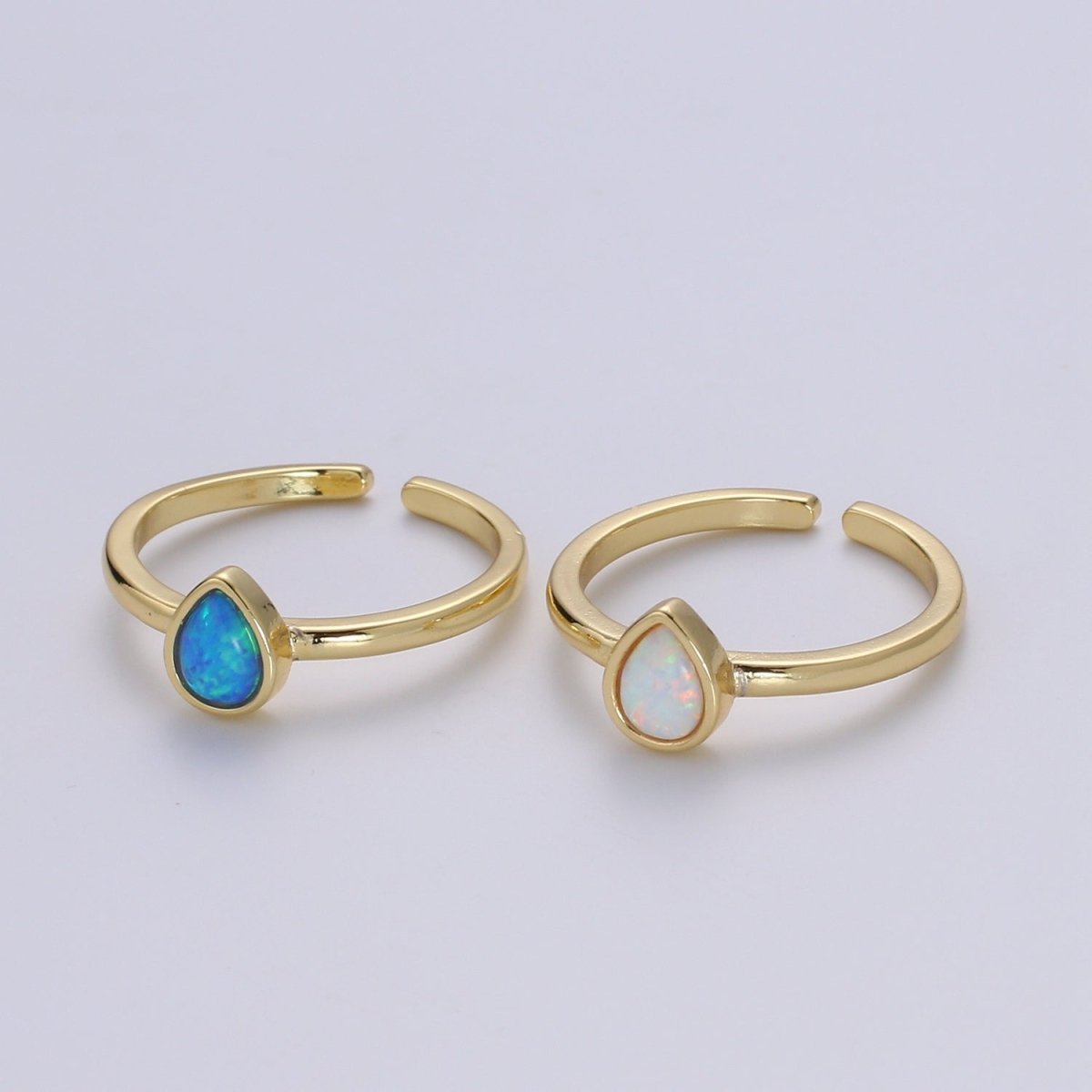 1pc 24K Gold Opal Simulated Ring, Blue opal Lab Pendant Charm Ring, Solitaire White Opal Lab Pear Design Band For DIY Jewelry R539 - DLUXCA