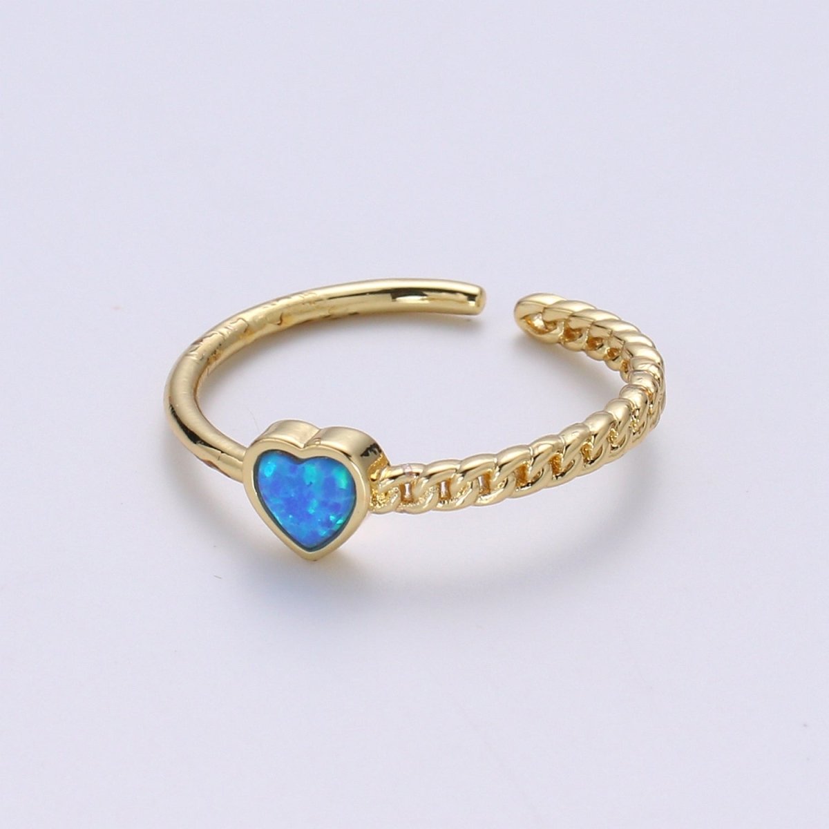1pc 24K Gold Opal Simulated Ring, Opal Lab Pendant Charm Twisted Ring, Solitaire Heart Opal Lab Love Band For DIY Jewelry Ring R516 - DLUXCA