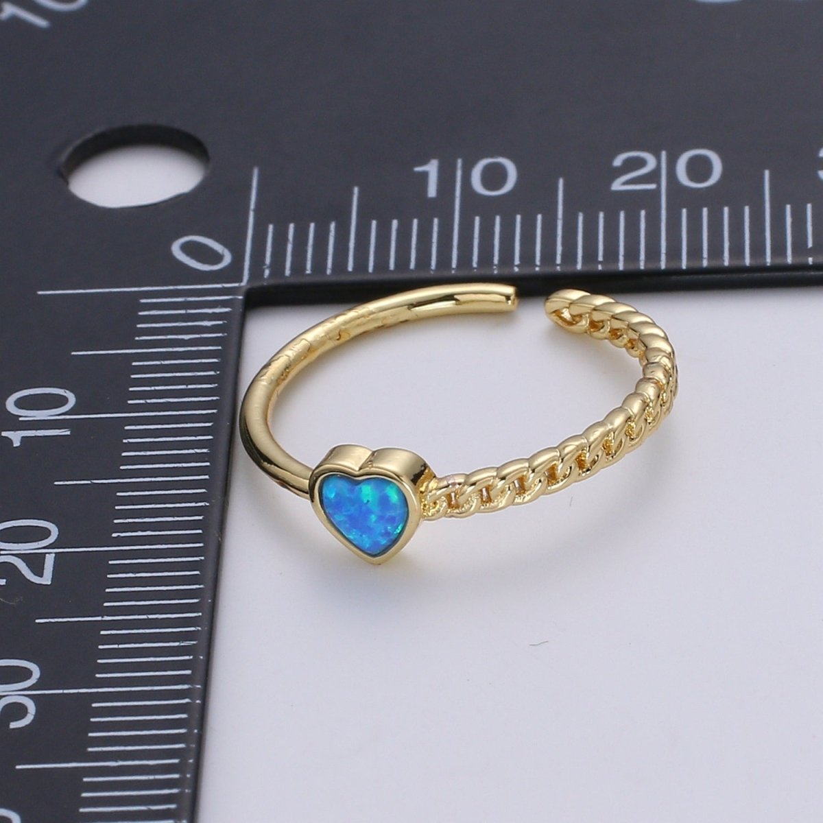 1pc 24K Gold Opal Simulated Ring, Opal Lab Pendant Charm Twisted Ring, Solitaire Heart Opal Lab Love Band For DIY Jewelry Ring R516 - DLUXCA