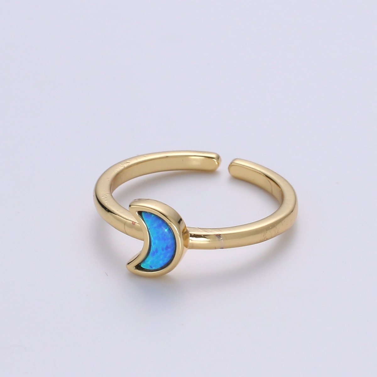 1pc 24K Gold Opal Simulated Ring,Cresent Moon Opal Lab Pendant Charm Ring, Solitaire White Opal Lab Celestial Design Band Jewelry R532 - DLUXCA