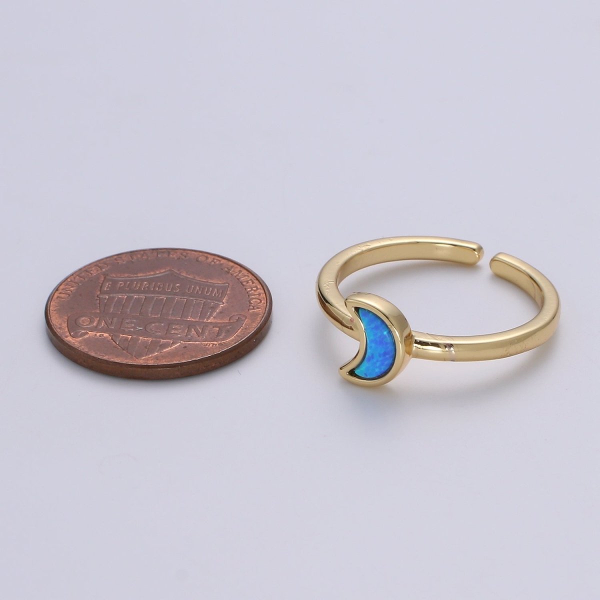1pc 24K Gold Opal Simulated Ring,Cresent Moon Opal Lab Pendant Charm Ring, Solitaire White Opal Lab Celestial Design Band Jewelry R532 - DLUXCA