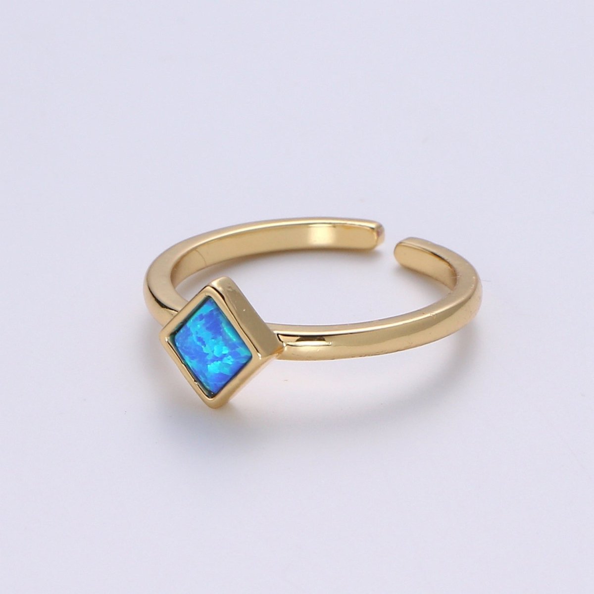 1pc 24K Gold Opal Simulated Ring,Diamond Cut Opal Lab Pendant Charm Ring, Solitaire White Opal Lab Square Design Band Jewelry R521 - DLUXCA