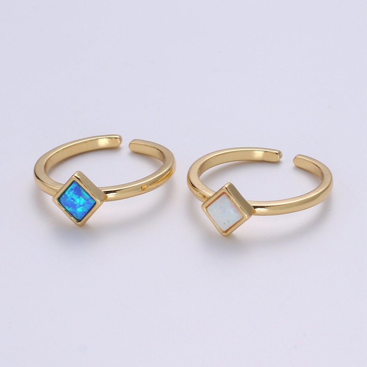 1pc 24K Gold Opal Simulated Ring,Diamond Cut Opal Lab Pendant Charm Ring, Solitaire White Opal Lab Square Design Band Jewelry R521 - DLUXCA