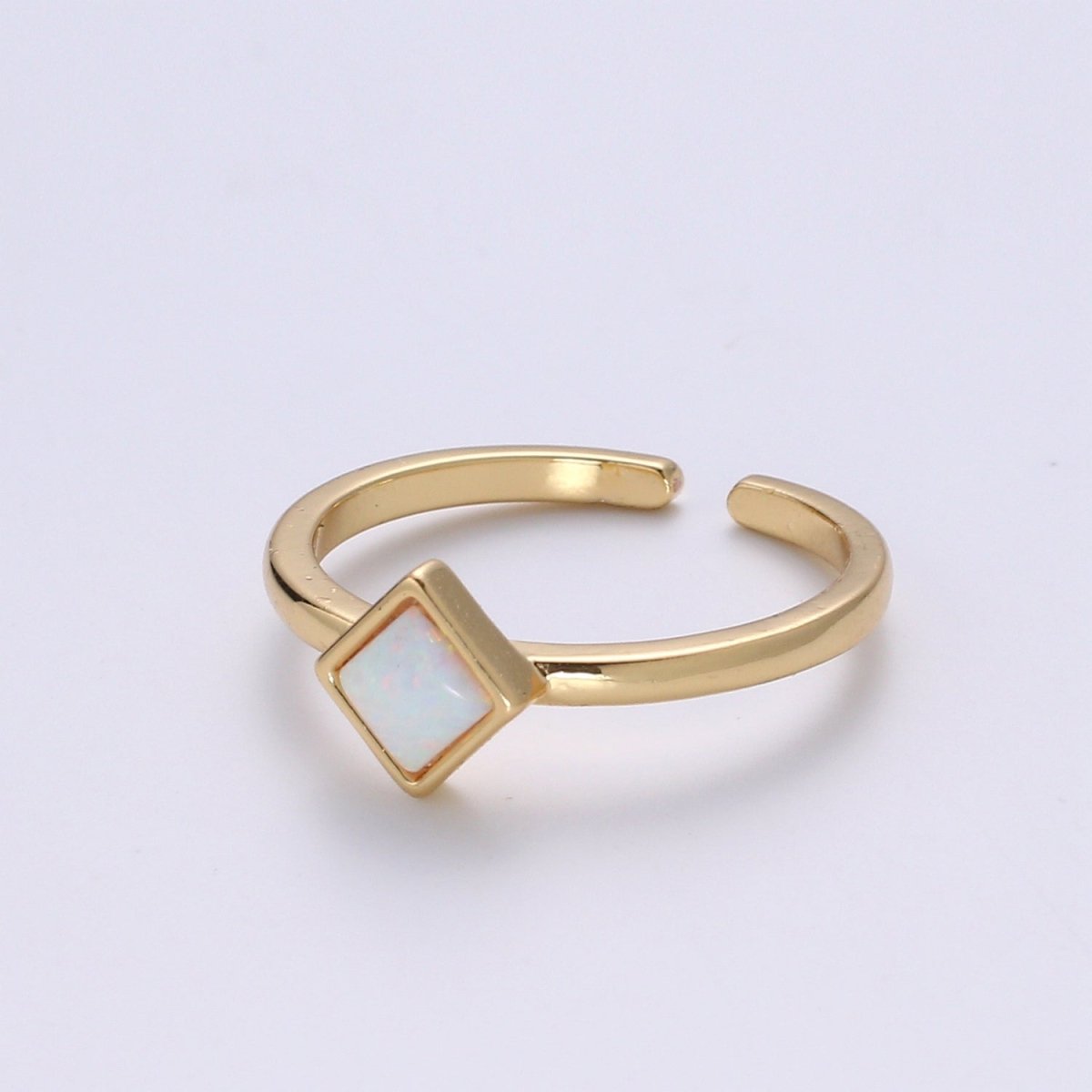 1pc 24K Gold Opal Simulated Ring,Diamond Cut Opal Lab Pendant Charm Ring, Solitaire White Opal Lab Square Design Band Jewelry R521 - DLUXCA