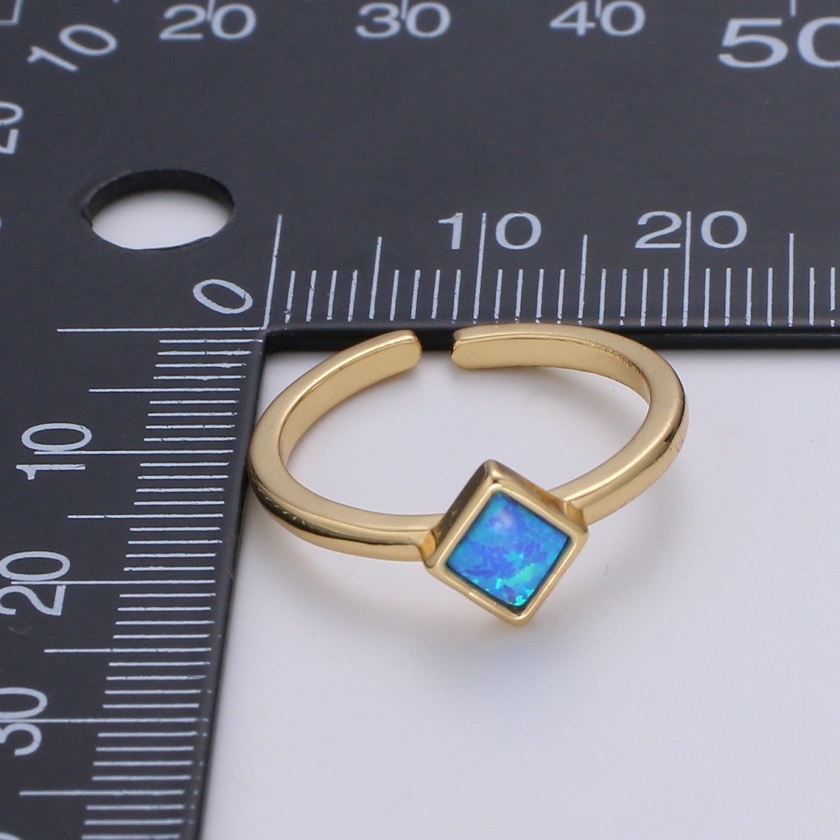 1pc 24K Gold Opal Simulated Ring,Diamond Cut Opal Lab Pendant Charm Ring, Solitaire White Opal Lab Square Design Band Jewelry R521 - DLUXCA