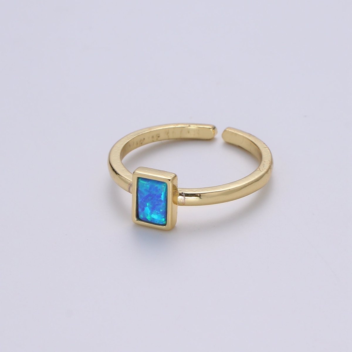 1pc 24K Gold Opal Simulated Ring,Rectangle Opal Lab Pendant Charm Ring, Solitaire White Opal Lab Square Design Band Jewelry R518 - DLUXCA