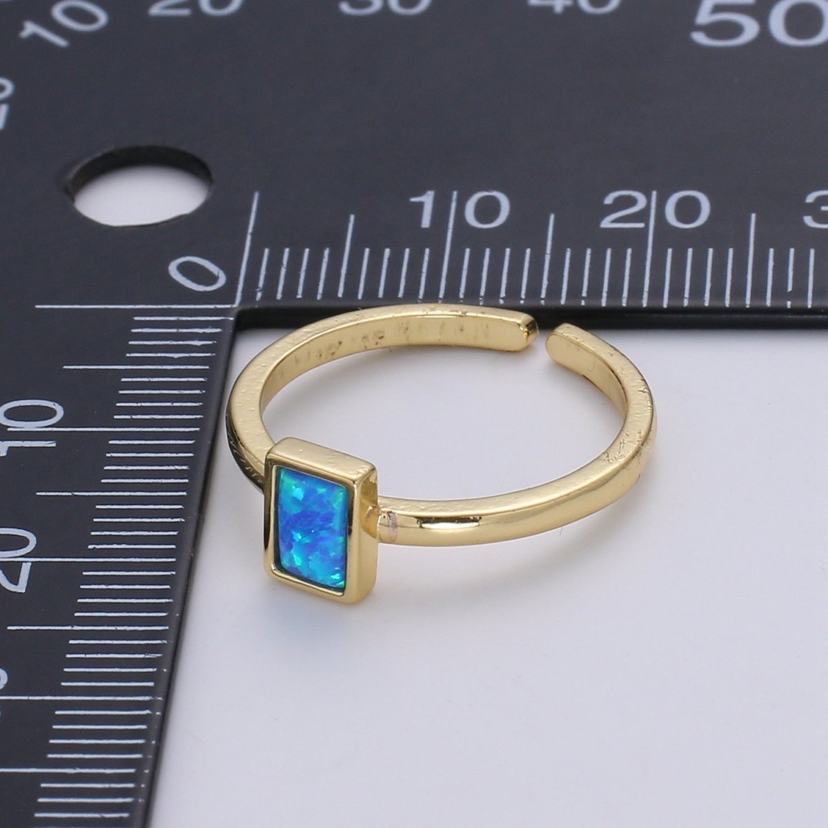 1pc 24K Gold Opal Simulated Ring,Rectangle Opal Lab Pendant Charm Ring, Solitaire White Opal Lab Square Design Band Jewelry R518 - DLUXCA