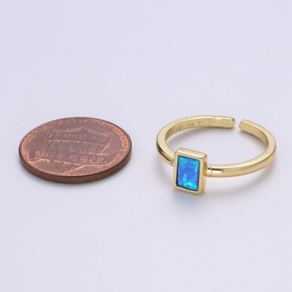 1pc 24K Gold Opal Simulated Ring,Rectangle Opal Lab Pendant Charm Ring, Solitaire White Opal Lab Square Design Band Jewelry R518 - DLUXCA