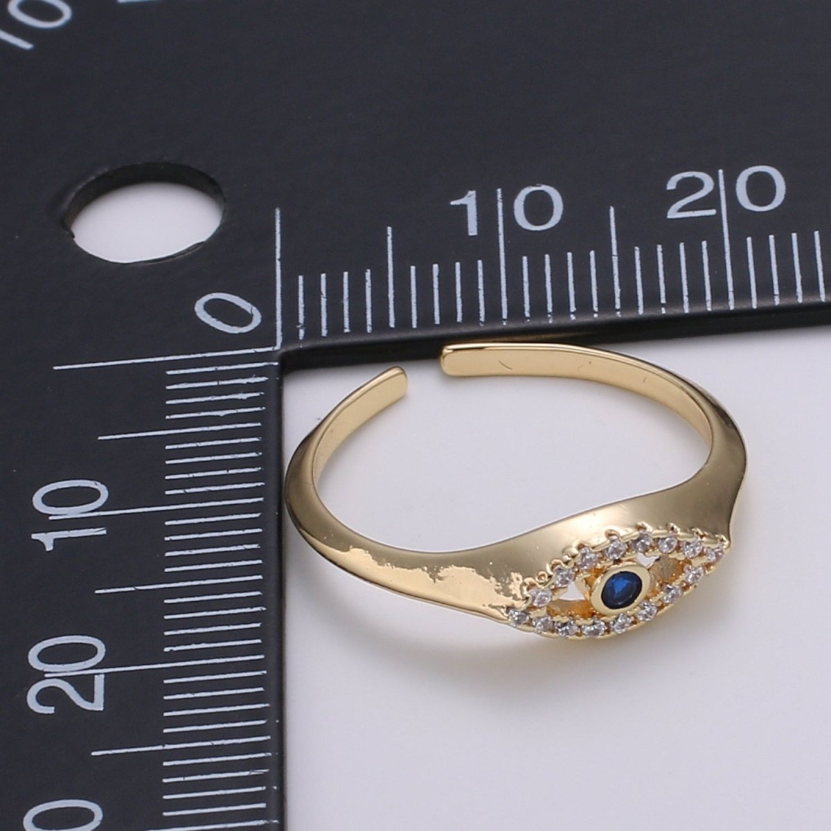 1pc Blue Solitaire CZ 14K Gold Ring, Evil Eye Adjustable Gold Open Ring, Simple Ring, Clear Cubic Zirconia Ring- R-491 - DLUXCA