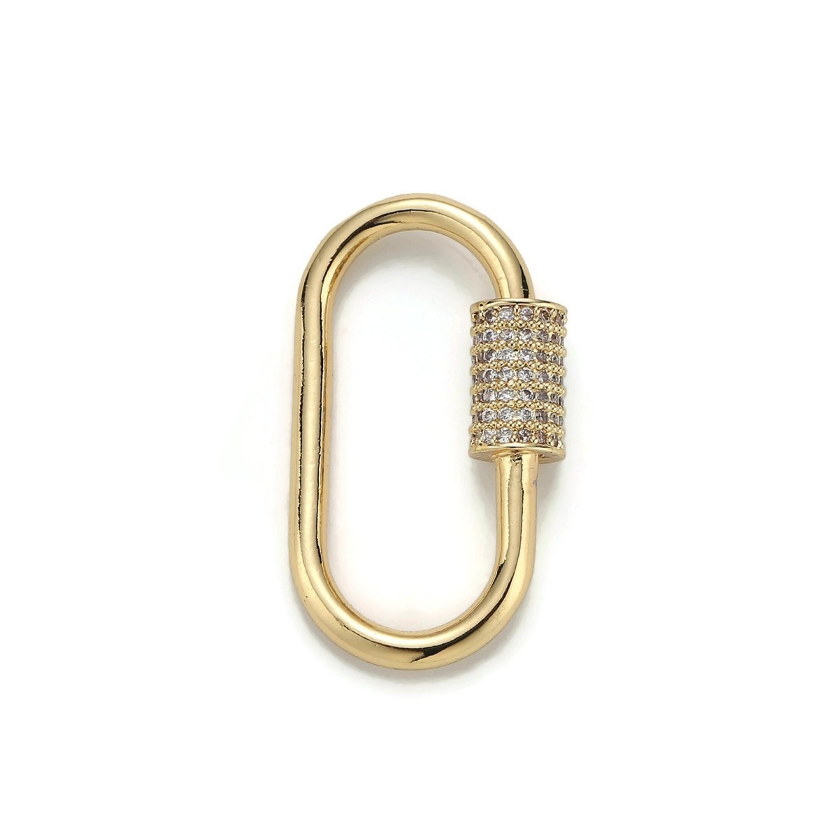 1pc Carabiner Screw Clasp, Screw Clasp Oval, Interlocking Clasp, Pave Oval Shaped Clasps, Gold and Silver Color Option K-125 - DLUXCA