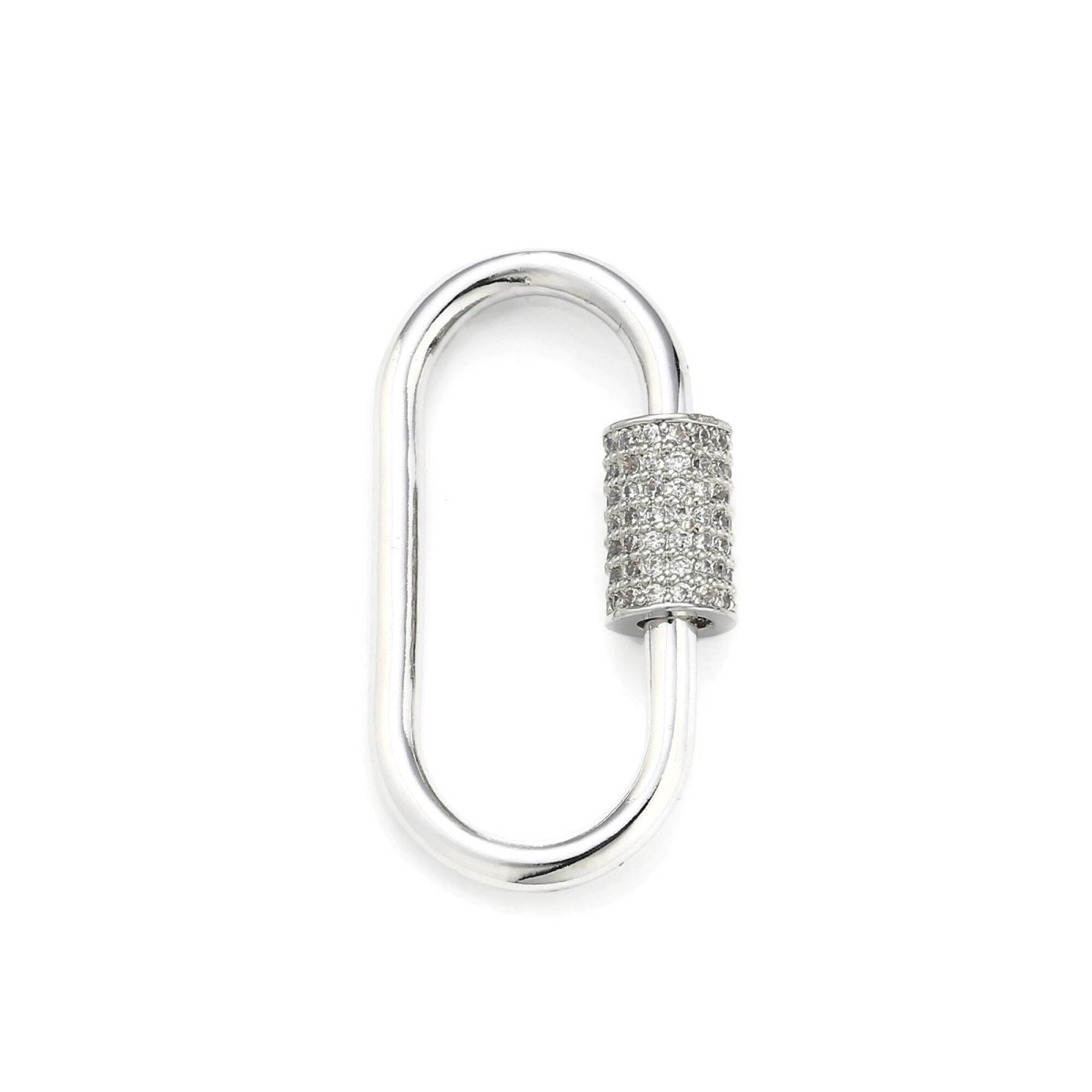 1pc Carabiner Screw Clasp, Screw Clasp Oval, Interlocking Clasp, Pave Oval Shaped Clasps, Gold and Silver Color Option K-125 - DLUXCA