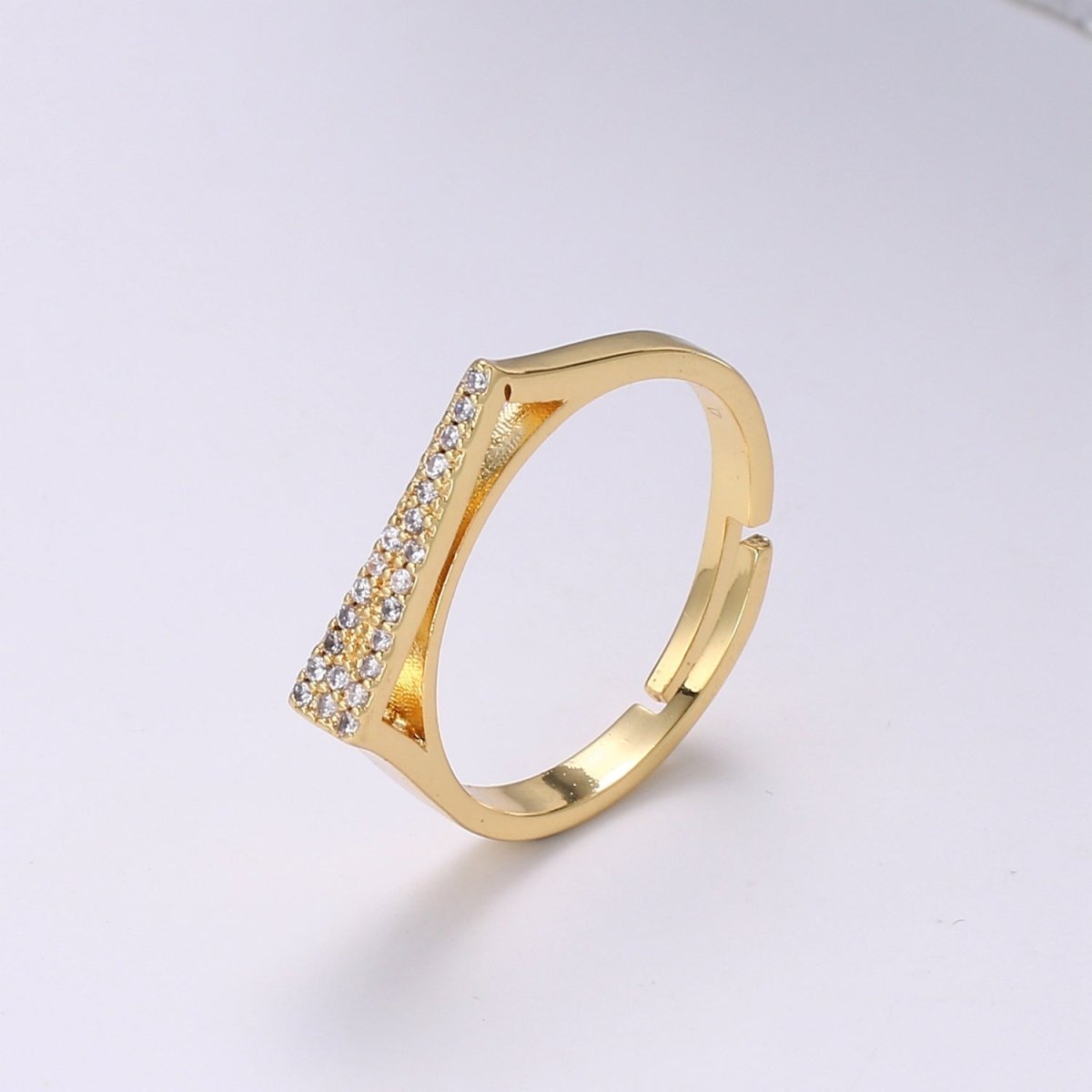 1pc Clear CZ Love Gold Ring, Dart Cubic Adjustable Gold Curb Ring, Simple Ring, Clear Cubic Zirconia Ring,Ring-350 - DLUXCA