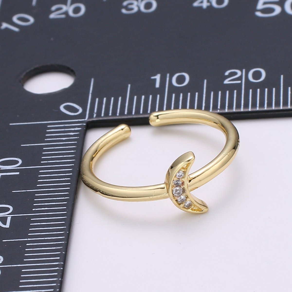 1pc Cresent Moon CZ 24k Gold Ring, Moon Cubic Pave Adjustable Gold Curb Ring, Simple Ring, Clear Cubic Zirconia R316 - DLUXCA