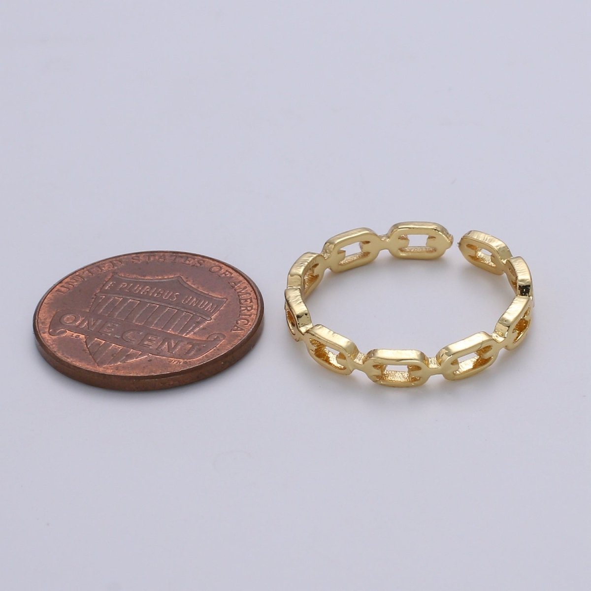 1pc Frienship Link Chain Gold Ring, Adjustable Gold Curb Ring, Link O Ring, Shiny Rolo Strand Ring for DIY Jewelry R-526 - DLUXCA