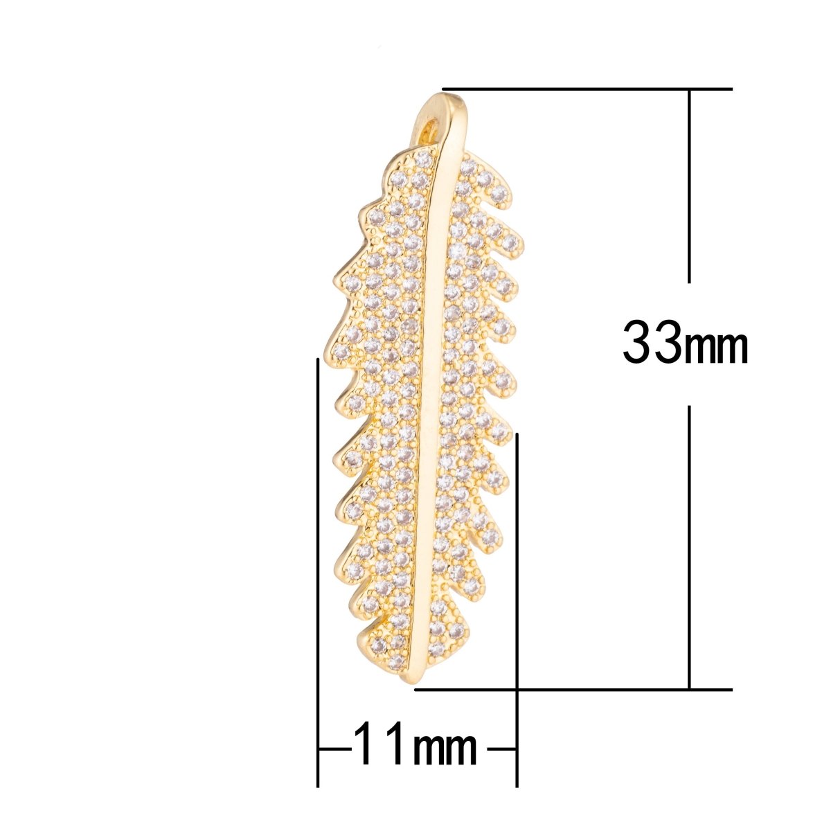 1pc Gold Bird's Feather, Cubic Zirconia Pendant Charm C-046 - DLUXCA