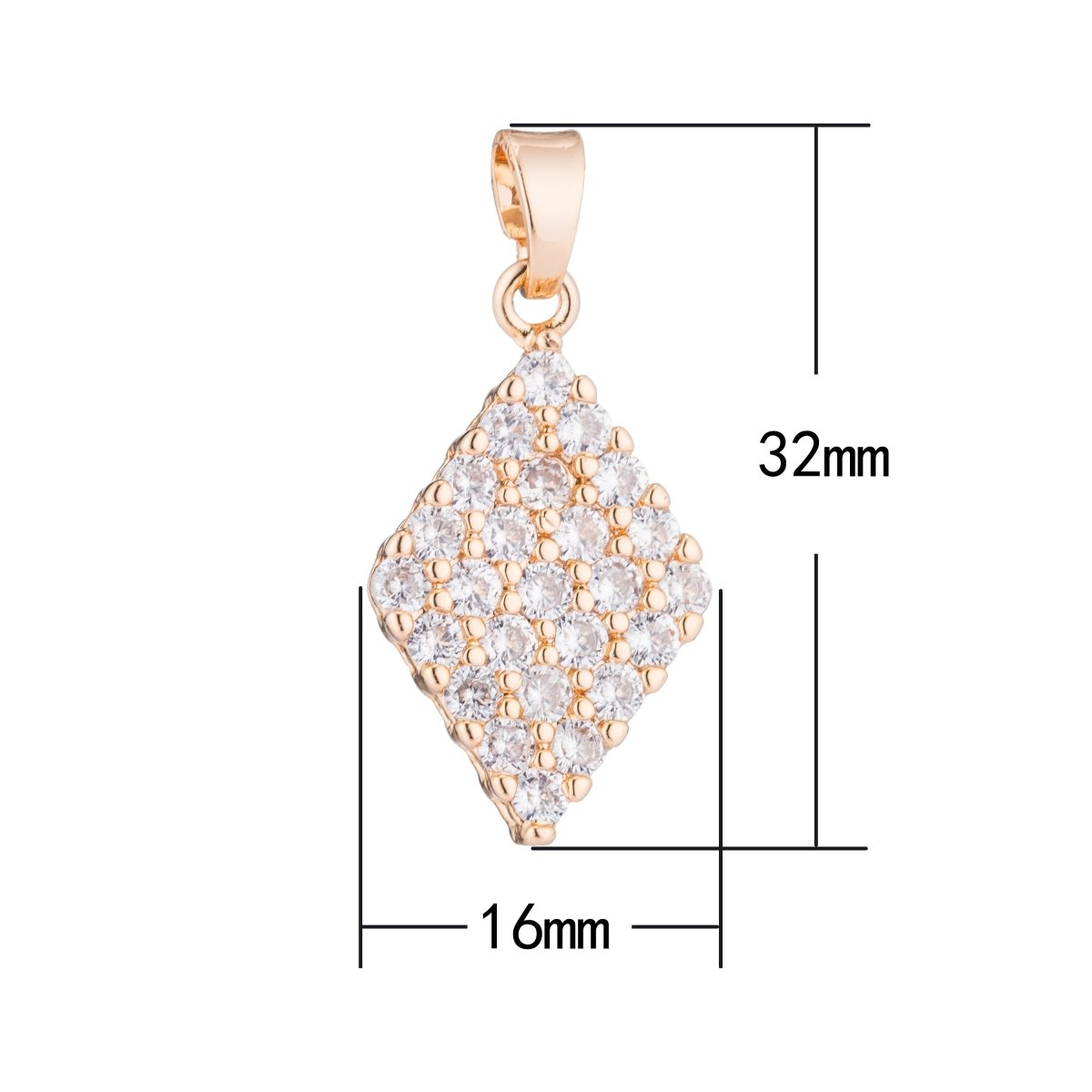 1pc Gold Dangle Diamond Drop, Modern, Classic, DIY, Craft, Gift Cubic Zirconia Necklace Pendant Charm Bead Bails Findings for Jewelry Making, CL-H-151 - DLUXCA