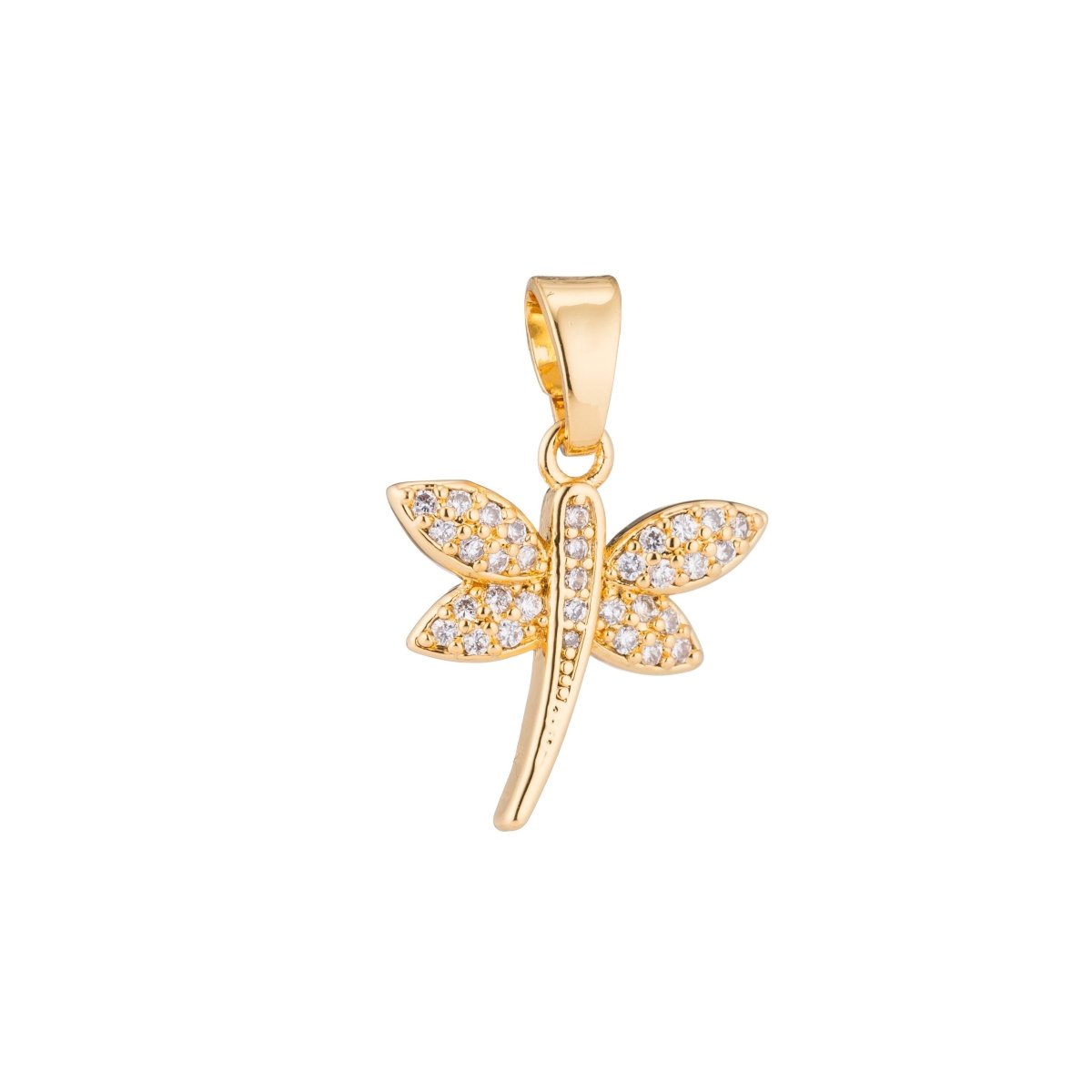 1pc Gold Dragonfly, Insect, Animal, Bug, Wing Nature Lover Gift Cubic Zirconia Necklace Pendant Charm Bead Bails Findings for Jewelry Making, CL-PDGF-197/H-197 - DLUXCA