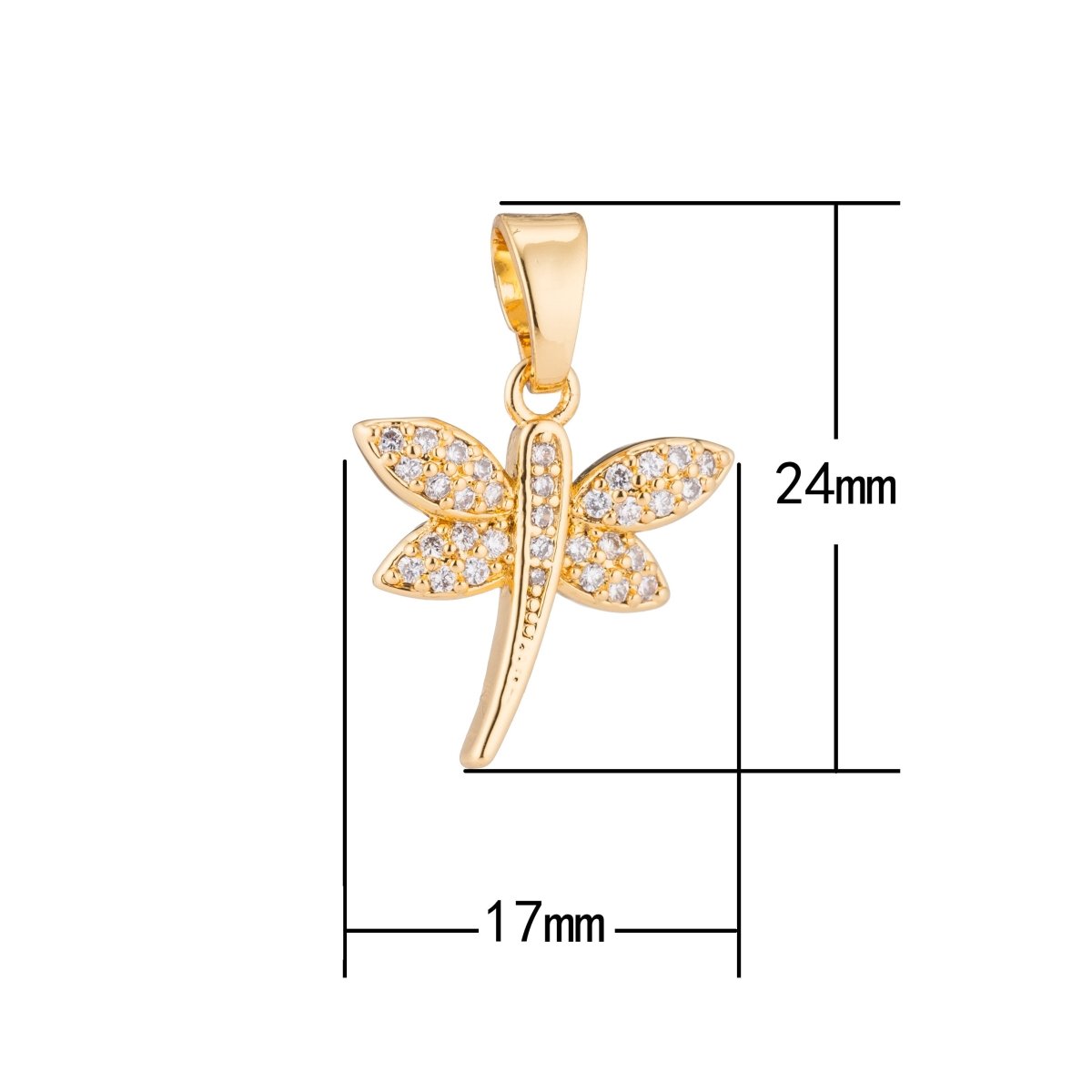 1pc Gold Dragonfly, Insect, Animal, Bug, Wing Nature Lover Gift Cubic Zirconia Necklace Pendant Charm Bead Bails Findings for Jewelry Making, CL-PDGF-197/H-197 - DLUXCA