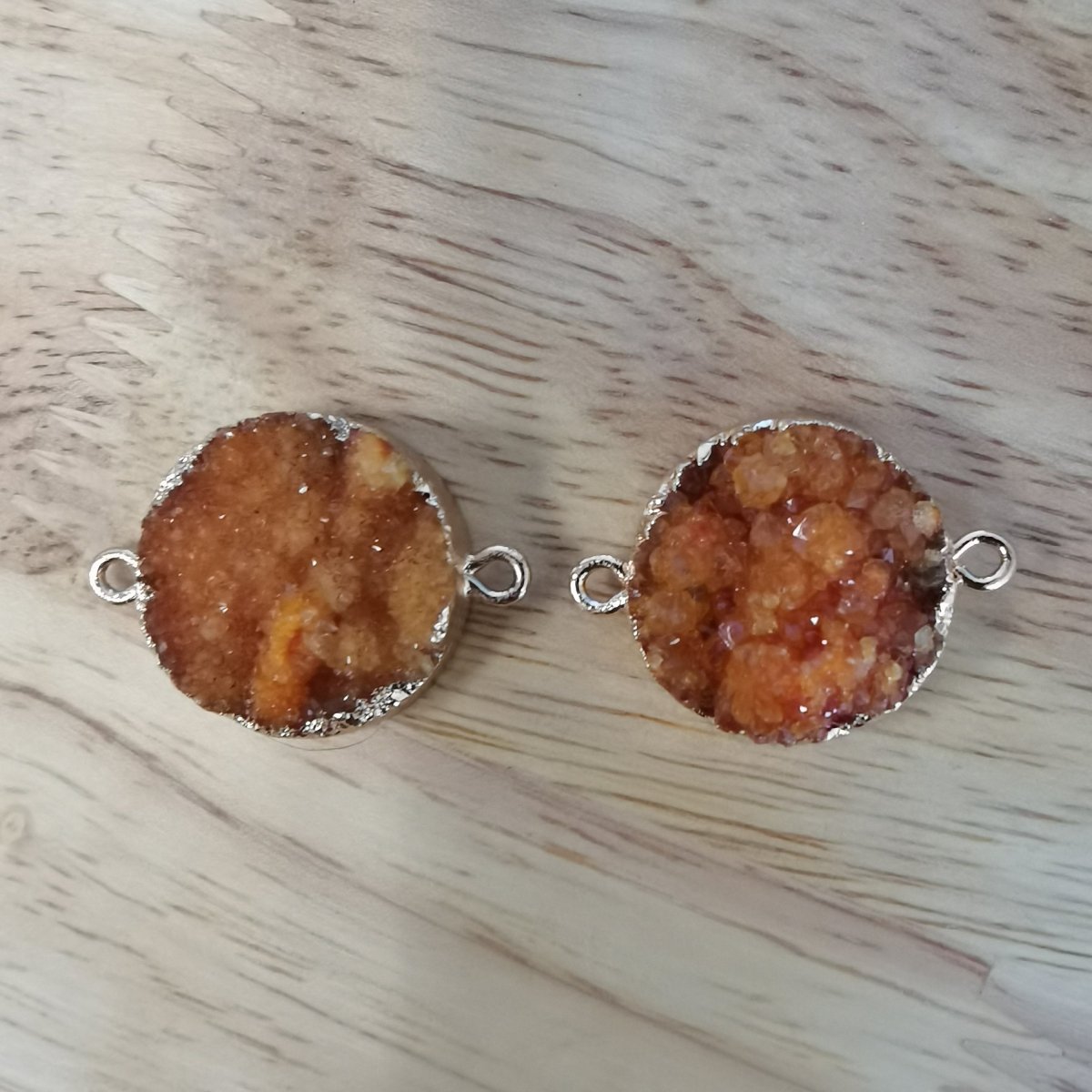 1pc Gold Edge Orange Druzy Gemstone Ladies Girl Gift DIY Craft Bracelet Charm Bead Connector Pendant Finding for Jewelry Making - DLUXCA