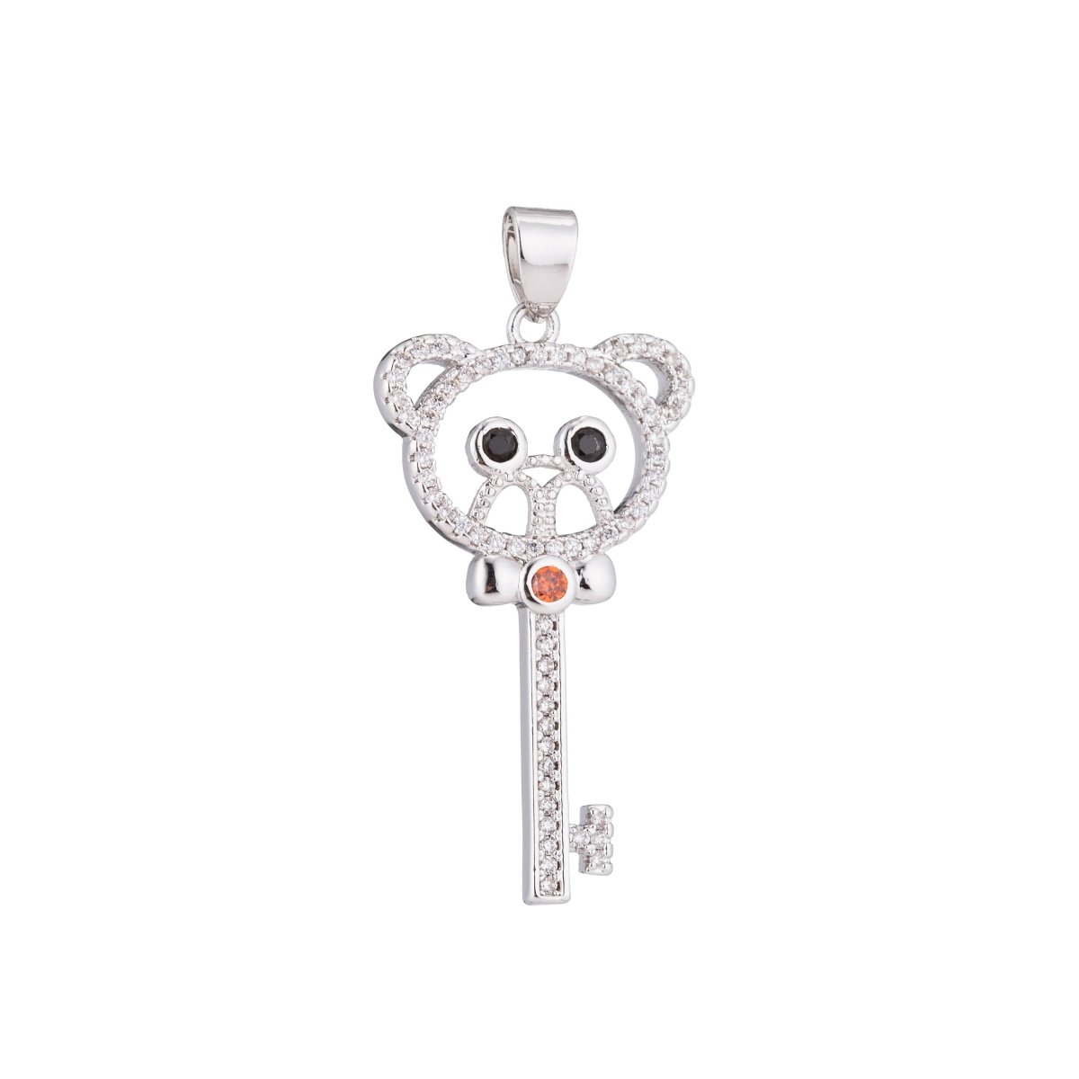1pc Gold Fill Silver Teddy Key, Cute Bear, Key Locked Girl DIY Cubic Zirconia Necklace Pendant Beads Bail Charm for Jewelry Making, CL-H-90 - DLUXCA