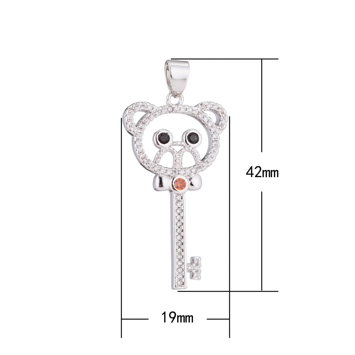 1pc Gold Fill Silver Teddy Key, Cute Bear, Key Locked Girl DIY Cubic Zirconia Necklace Pendant Beads Bail Charm for Jewelry Making, CL-H-90 - DLUXCA